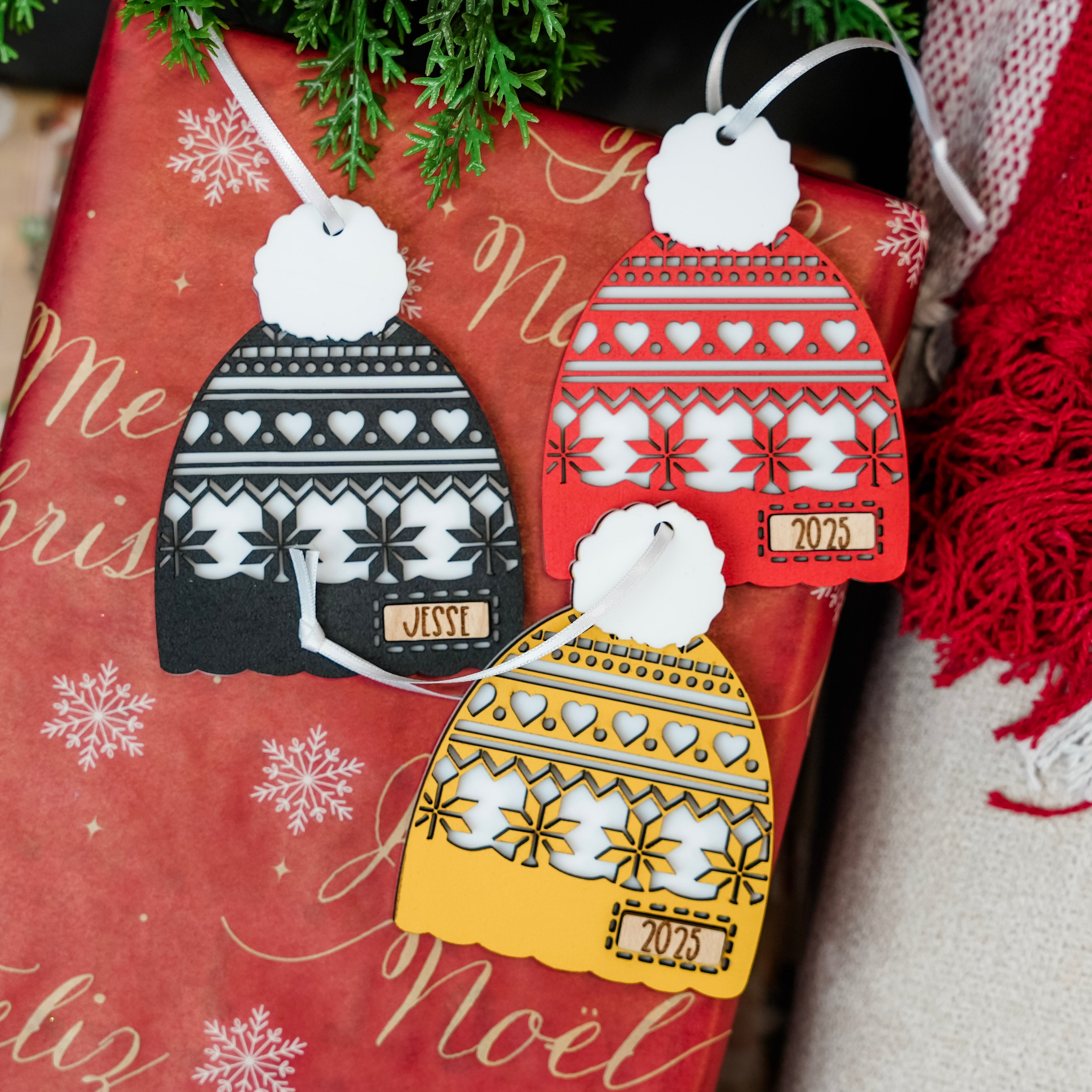 Group Order: Custom Toques • Layered Wood & Acrylic Ornaments • Corporate Gifts