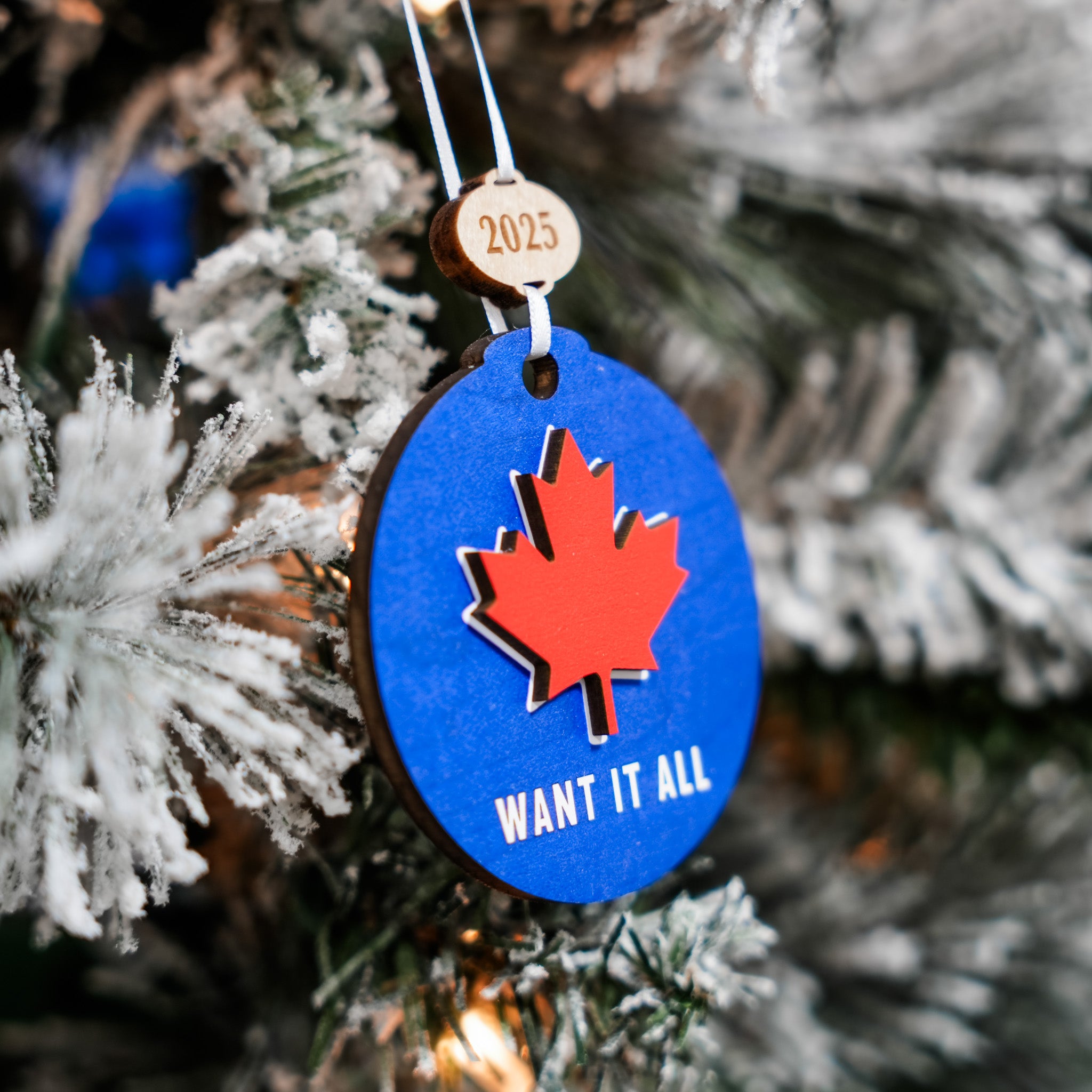 The Blue Maple Leaf • 3D Wood Ornament • For the Country that Cheers Together
