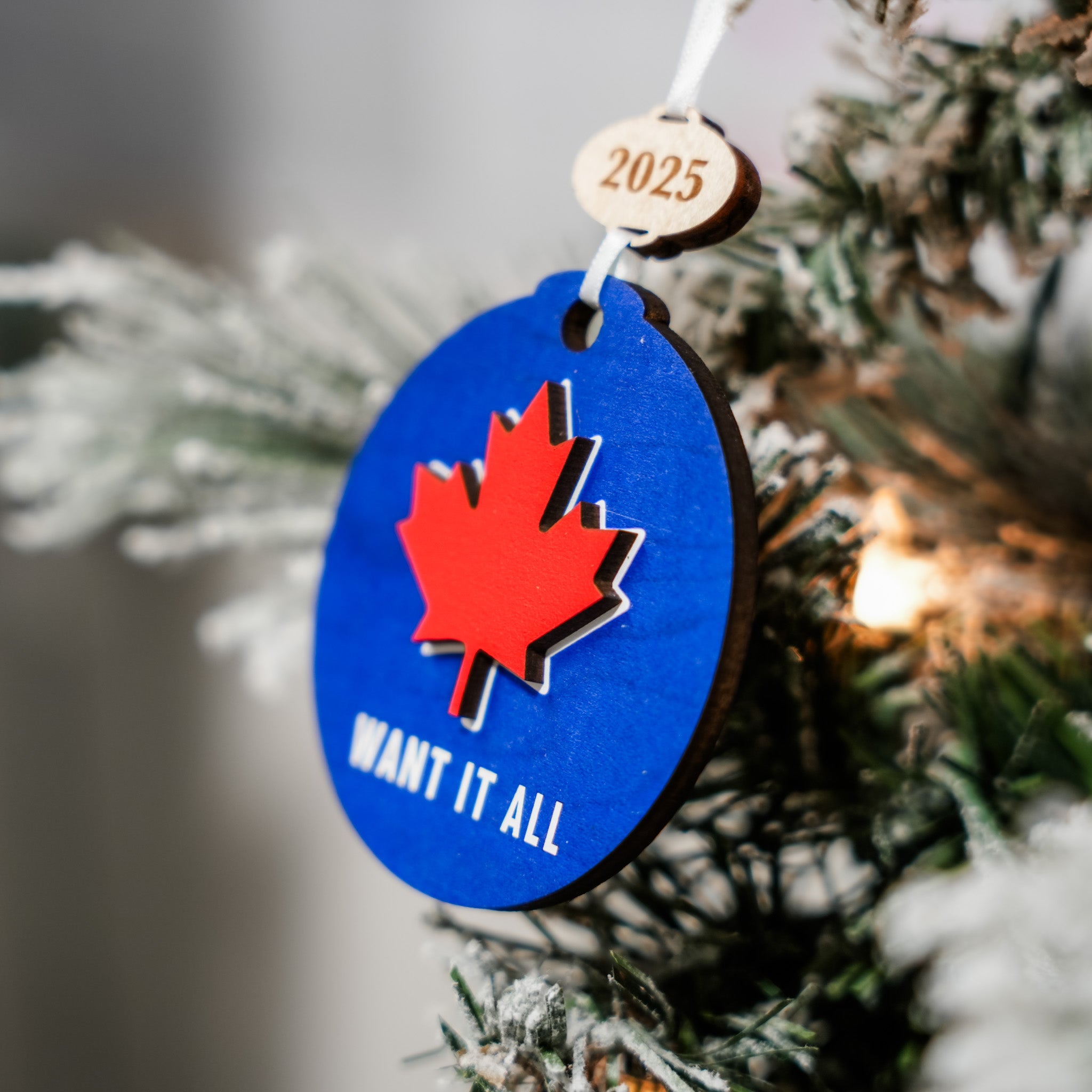 The Blue Maple Leaf • 3D Wood Ornament • For the Country that Cheers Together
