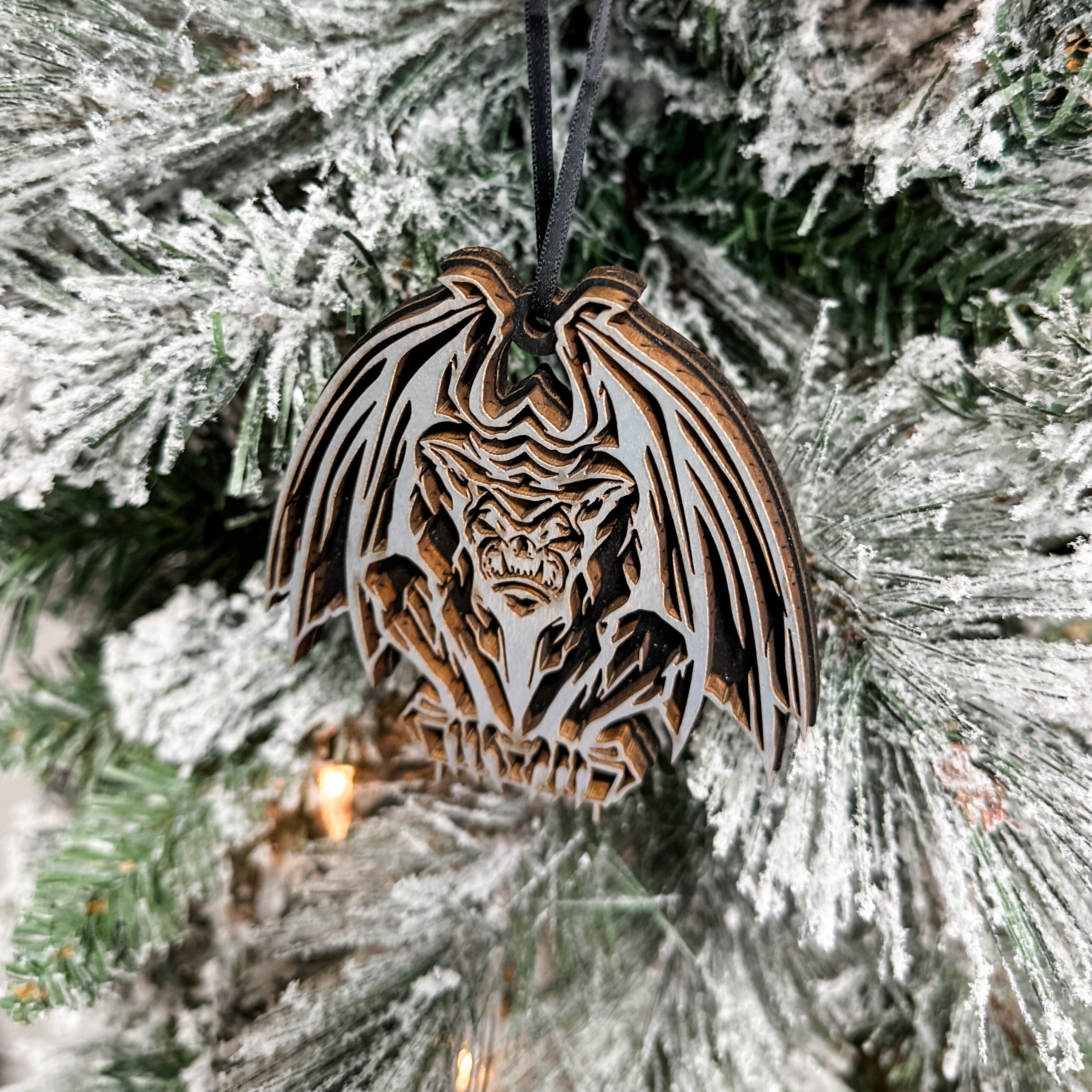 Guardian Gargoyle • Layered Wooden Ornament • For Gothic Decor & Halloween