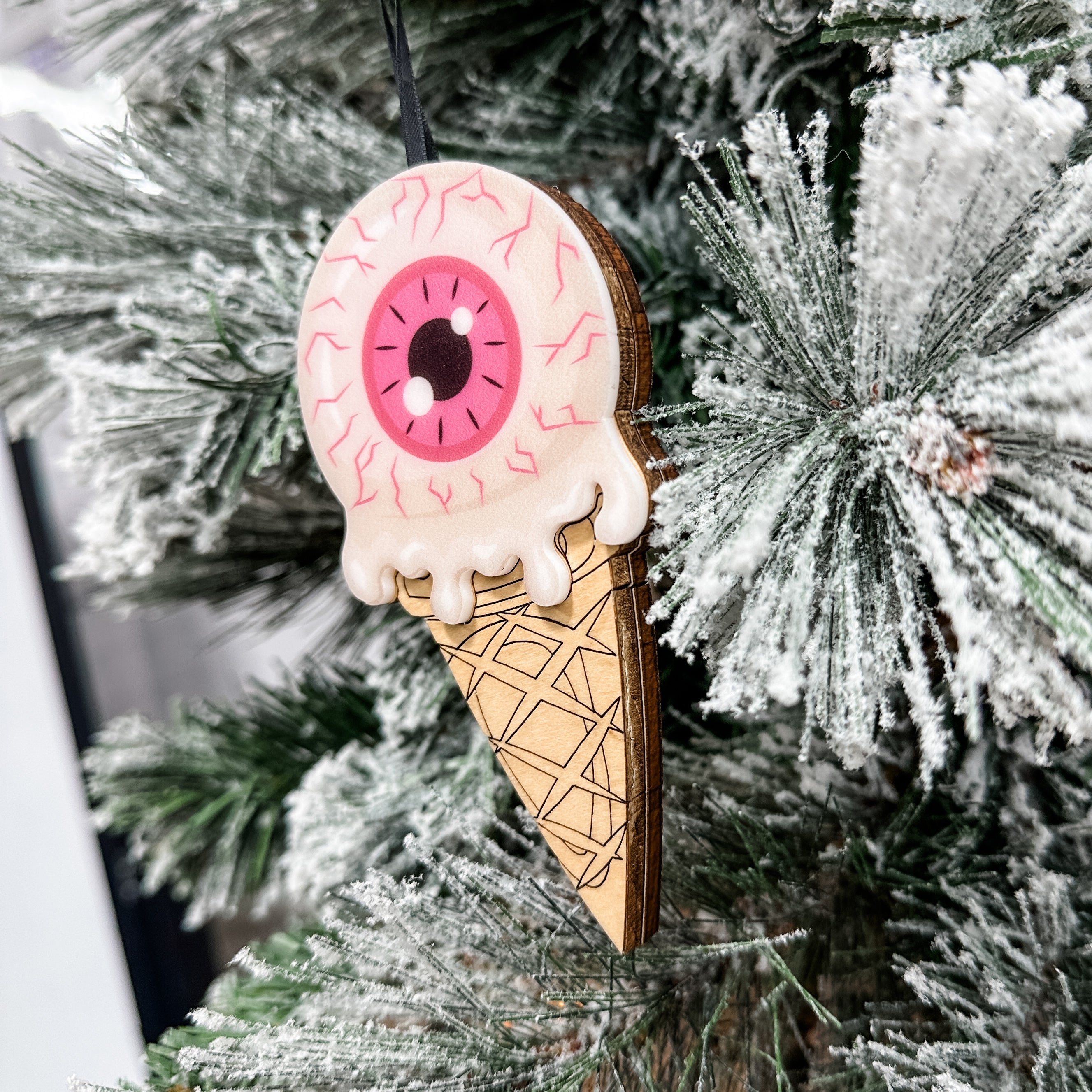 Eye-Scream • Layered Wood & Acrylic Ornament • For Halloween Decor & Gifts