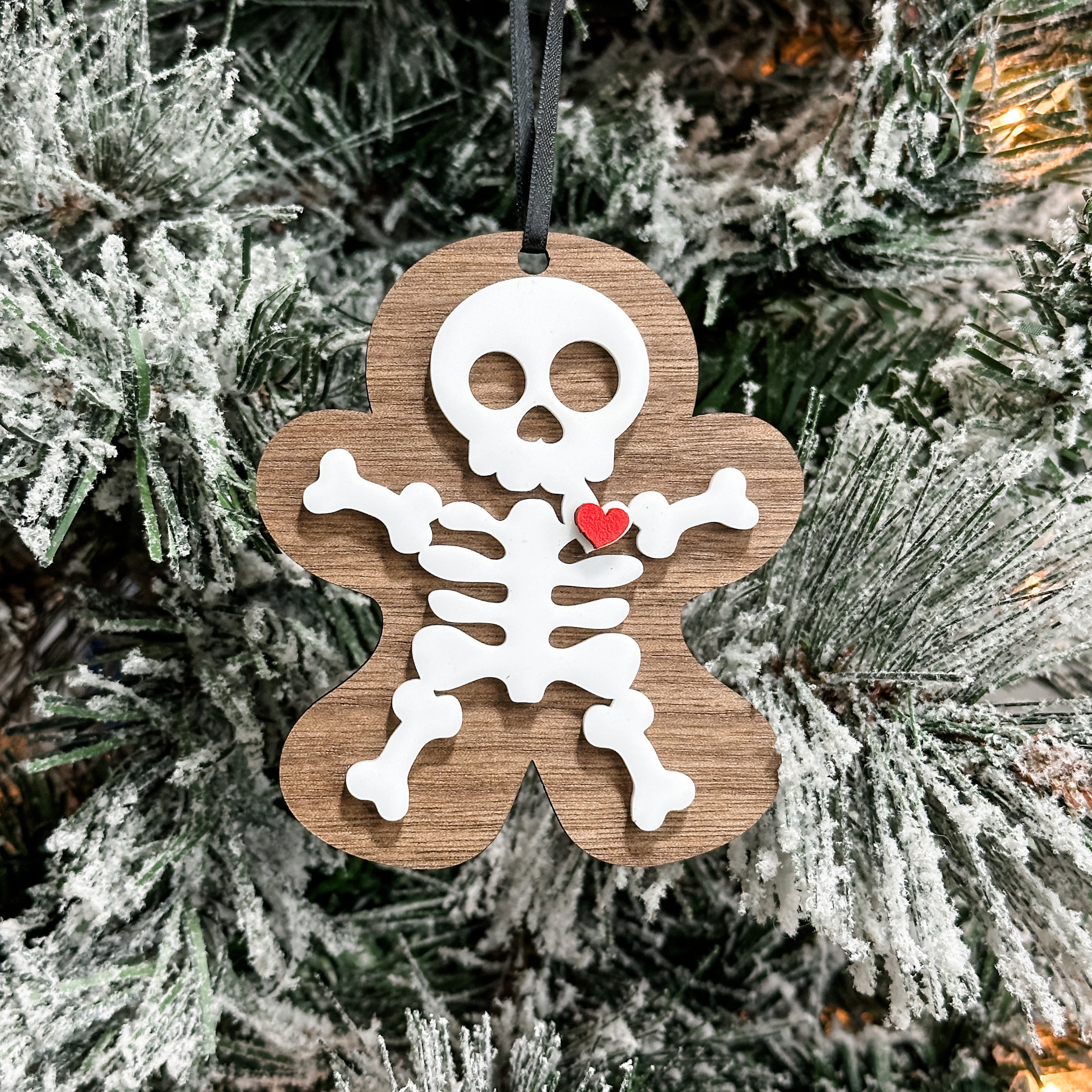 Gingerbread Skeleton • Layered Wood & Acrylic Ornament • For Halloween & Christmas