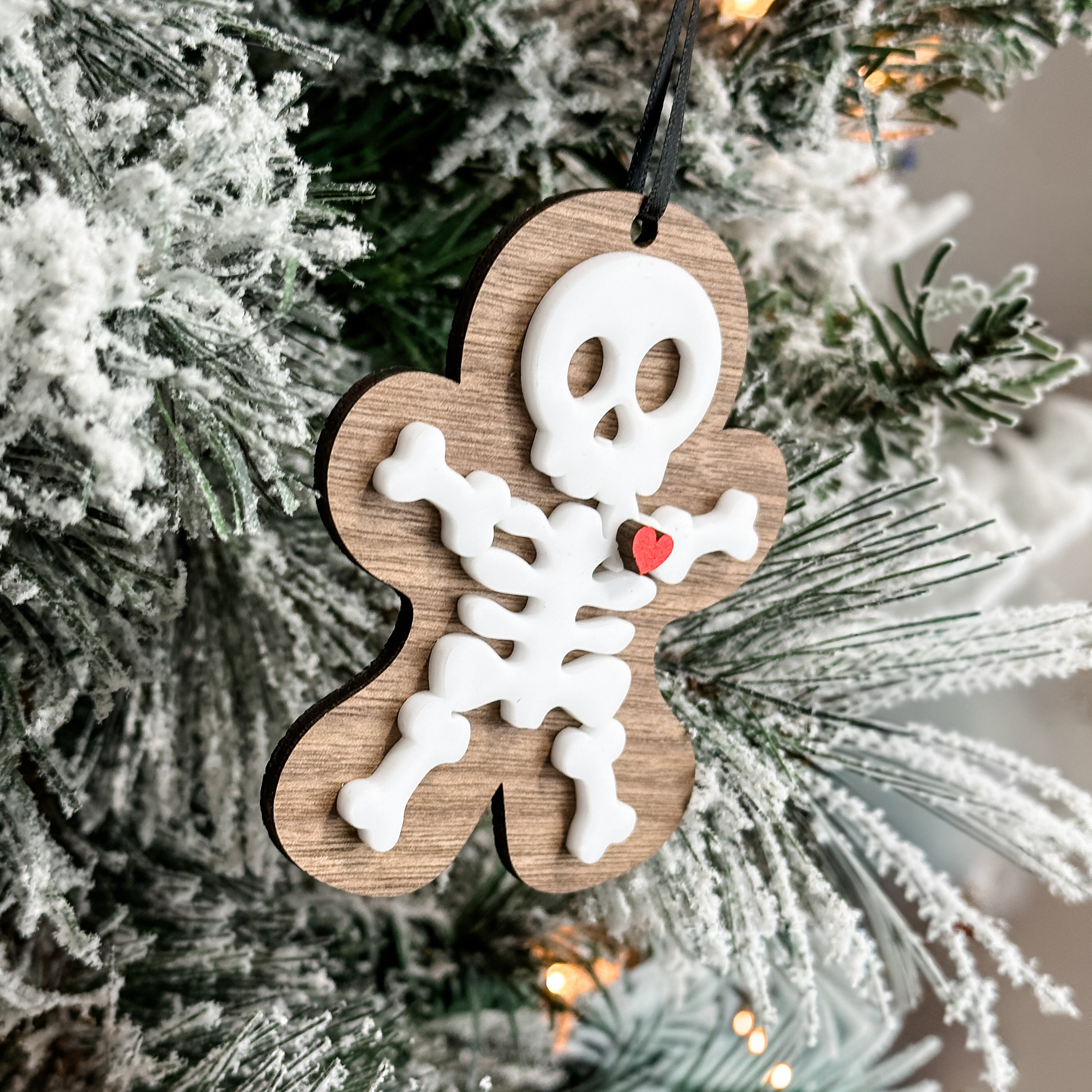 Gingerbread Skeleton • Layered Wood & Acrylic Ornament • For Halloween & Christmas