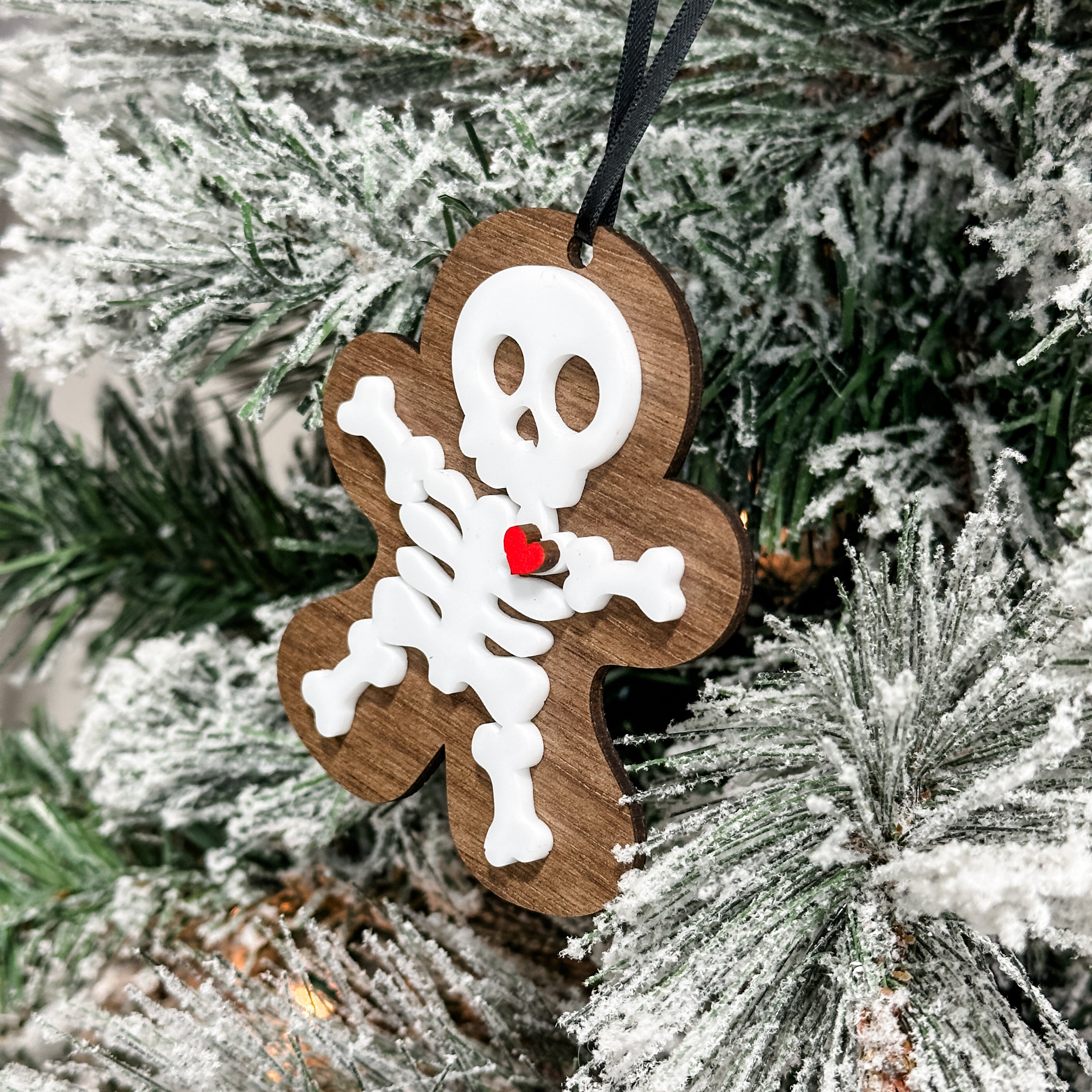 Gingerbread Skeleton • Layered Wood & Acrylic Ornament • For Halloween & Christmas