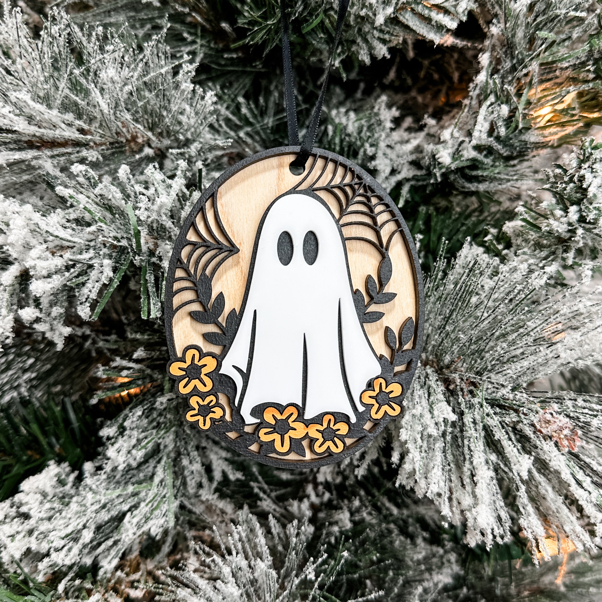 Hippie Ghost • Layered Wood Ornament or Mini Sign • For Halloween