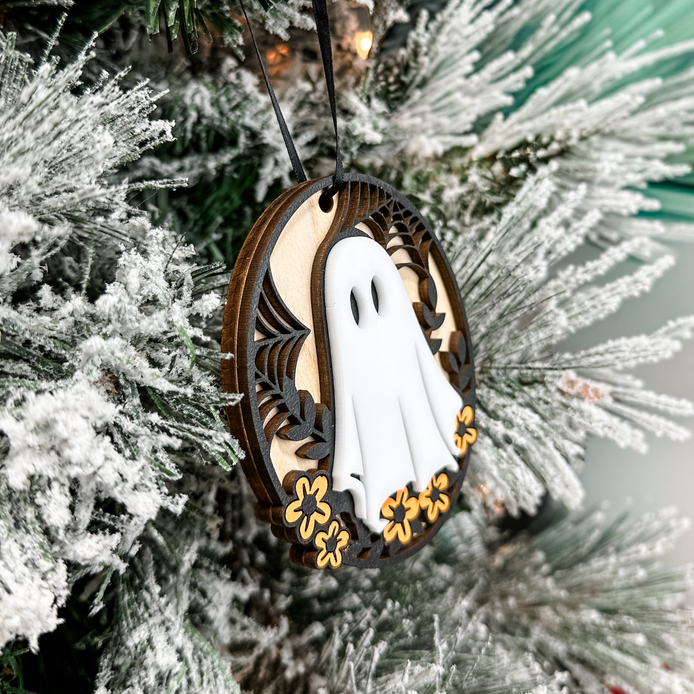 Hippie Ghost • Layered Wood Ornament or Mini Sign • For Halloween
