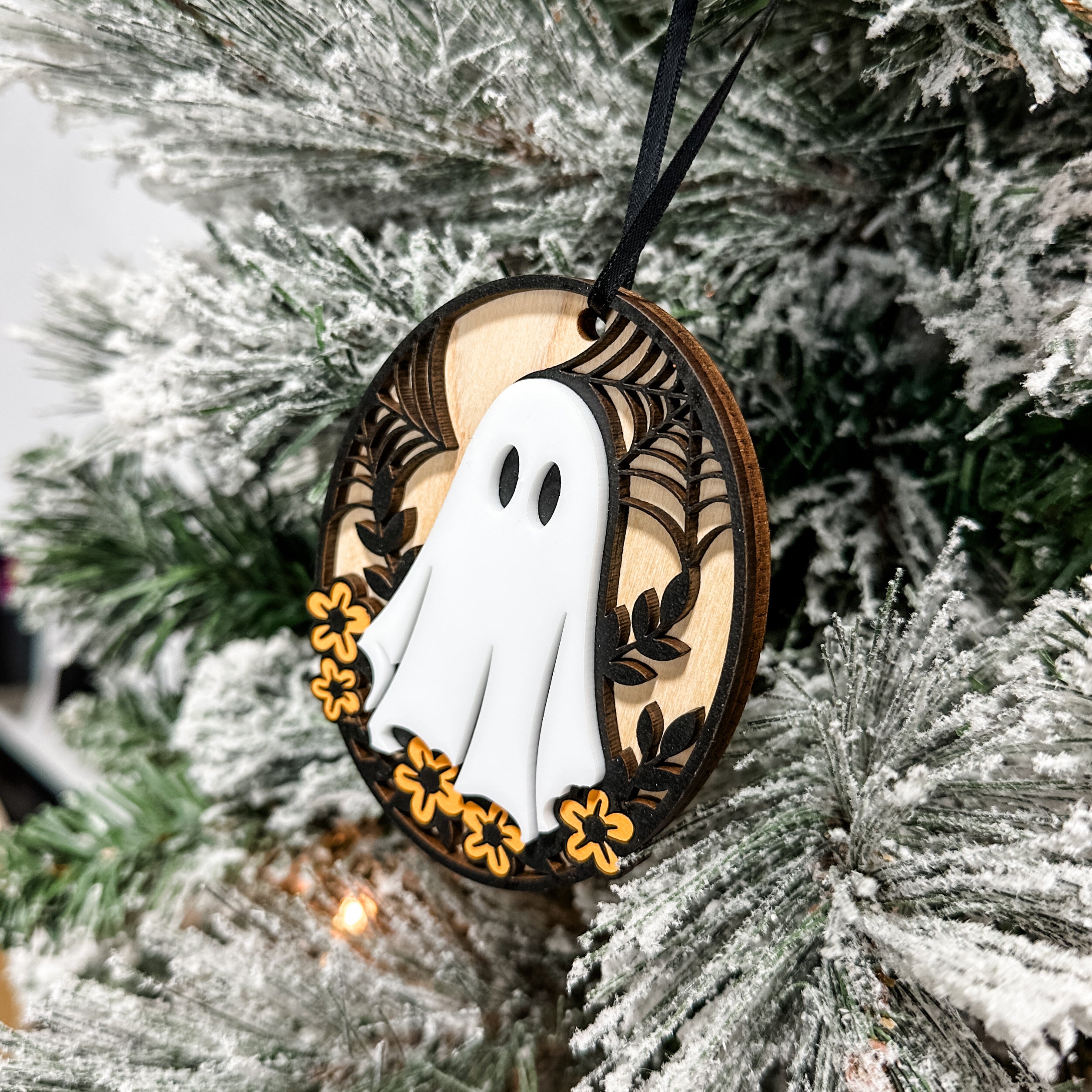 Hippie Ghost • Layered Wood Ornament or Mini Sign • For Halloween