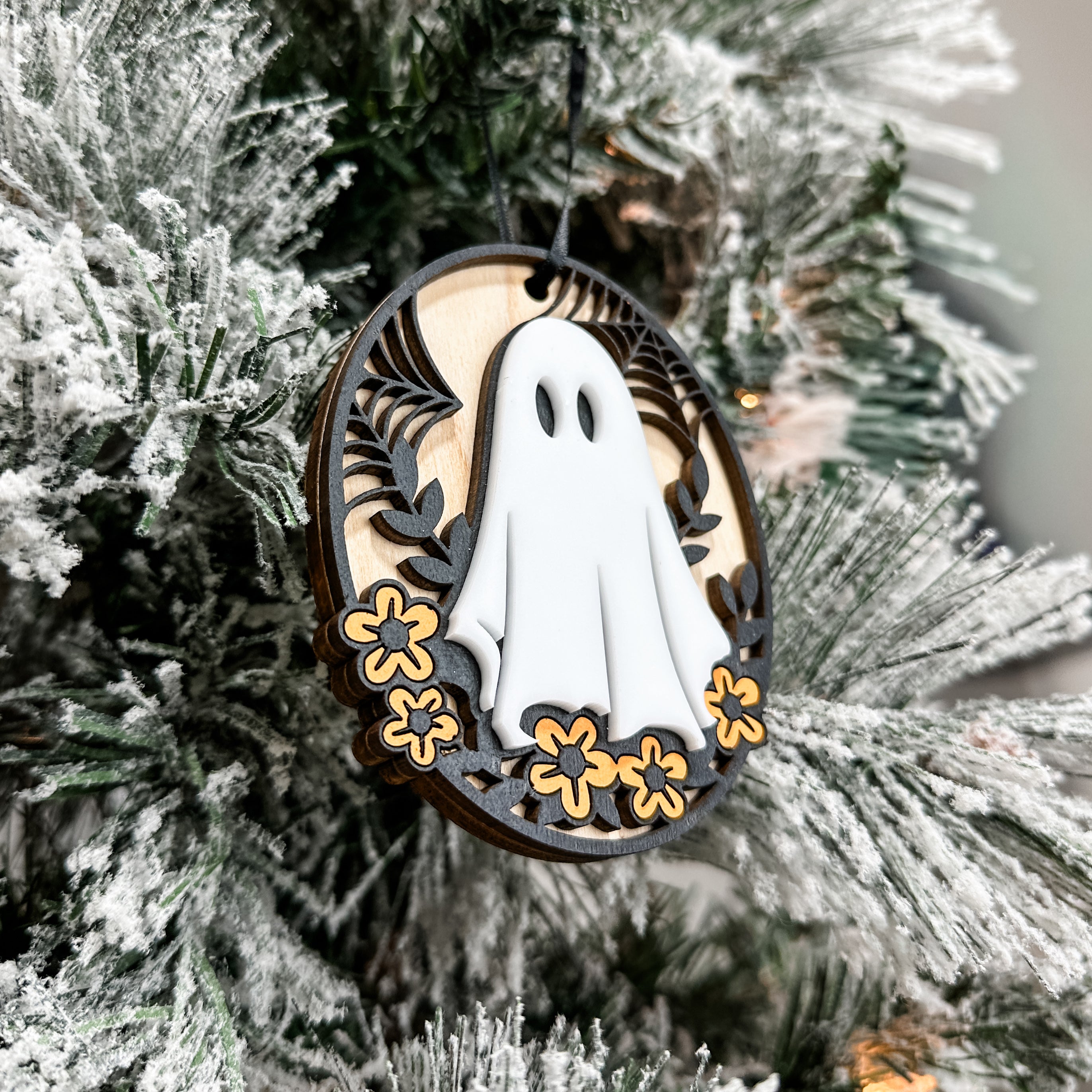 Hippie Ghost • Layered Wood Ornament or Mini Sign • For Halloween
