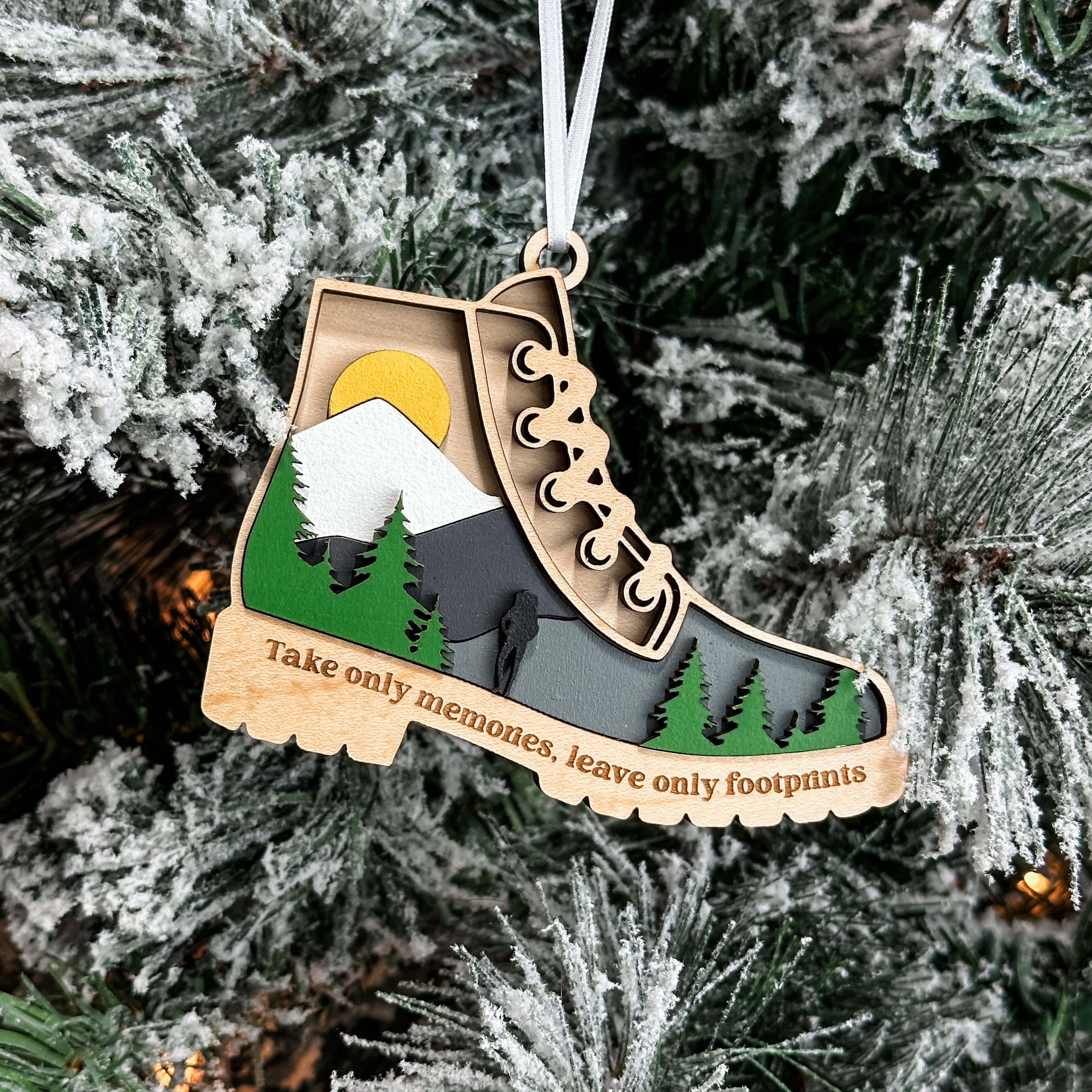 Take Only Memories, Leave Only Footprints • 3D Wood Ornament • For Hikers & Nature Lovers
