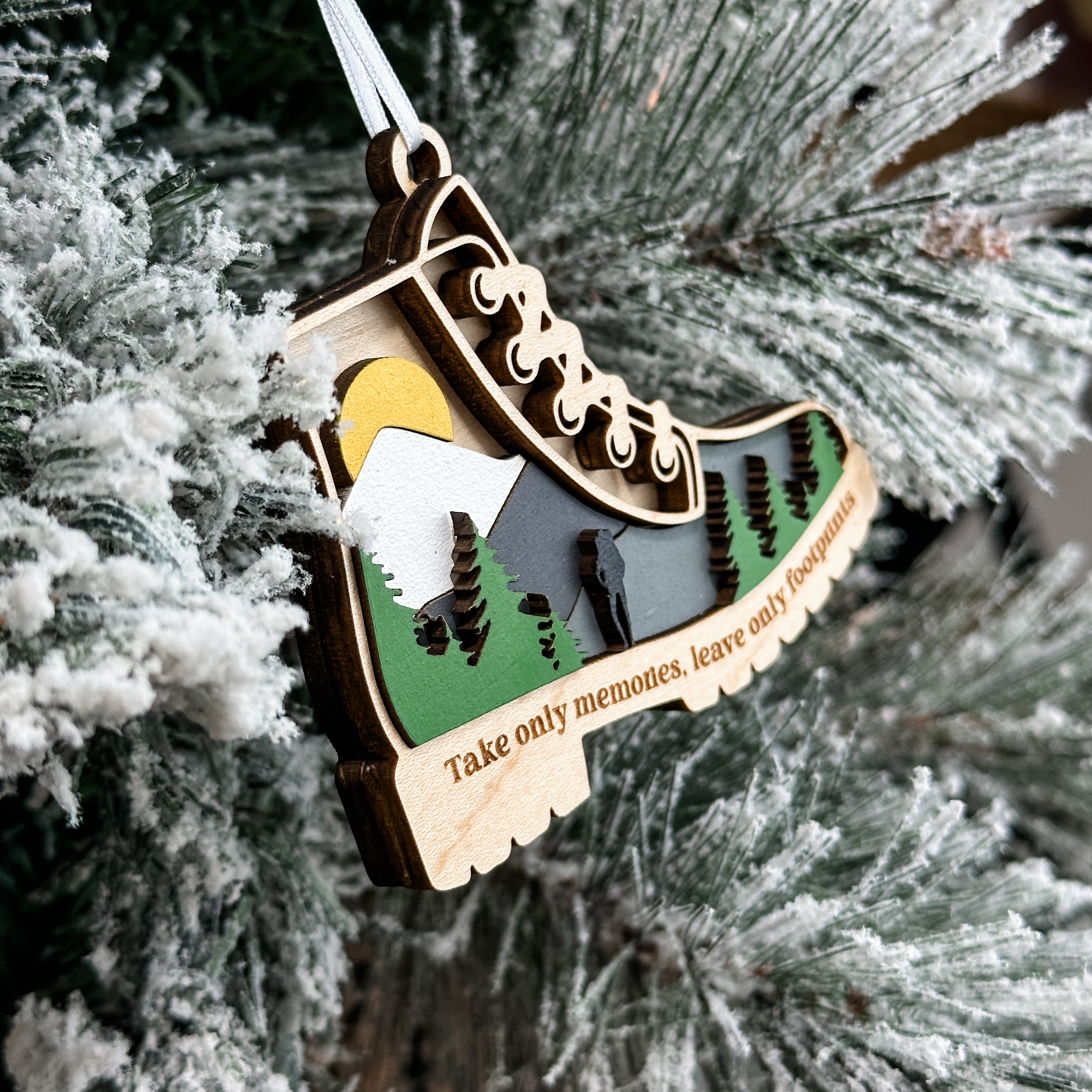 Take Only Memories, Leave Only Footprints • 3D Wood Ornament • For Hikers & Nature Lovers
