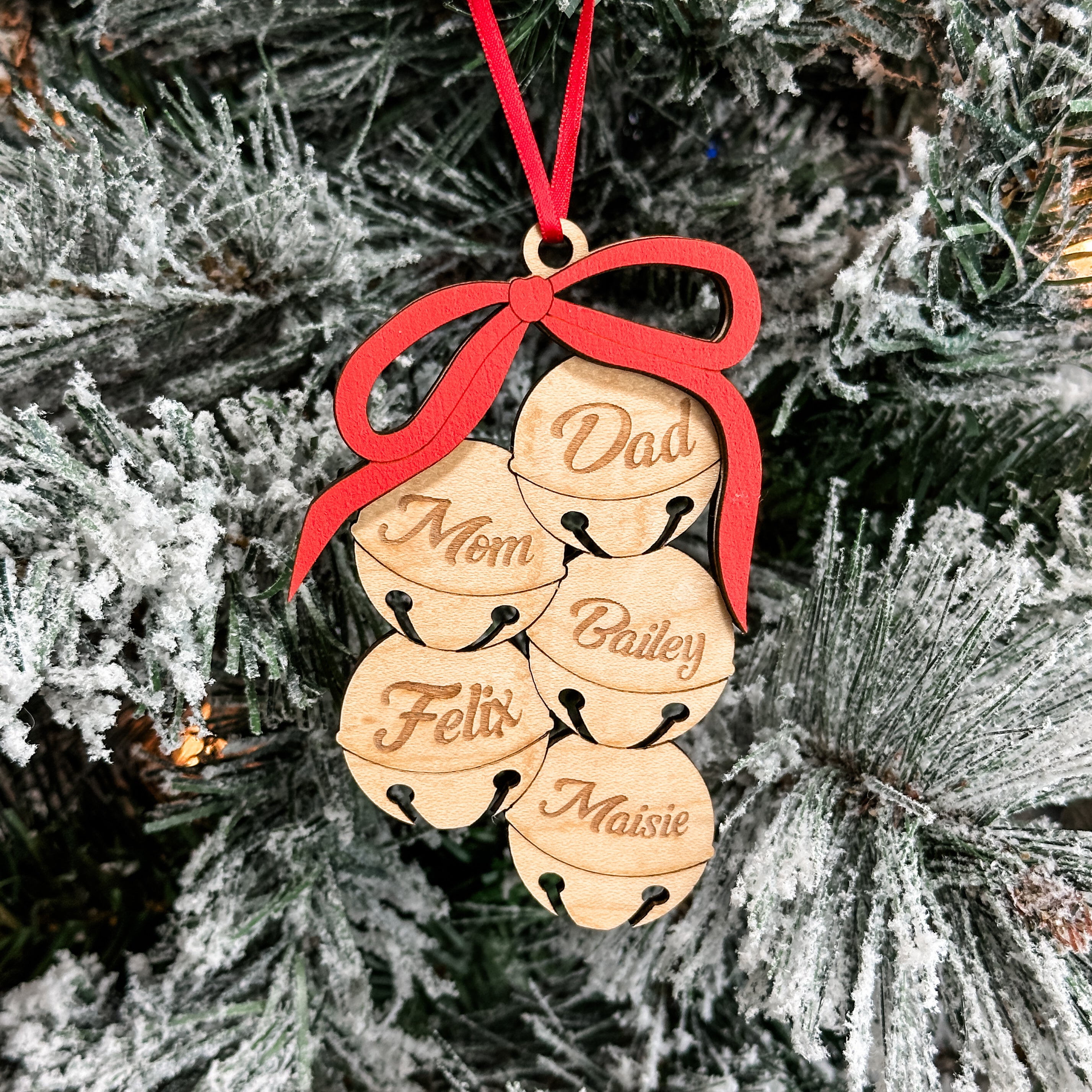 Family Name Bells • Personalized Wood Ornament • For Festive Families