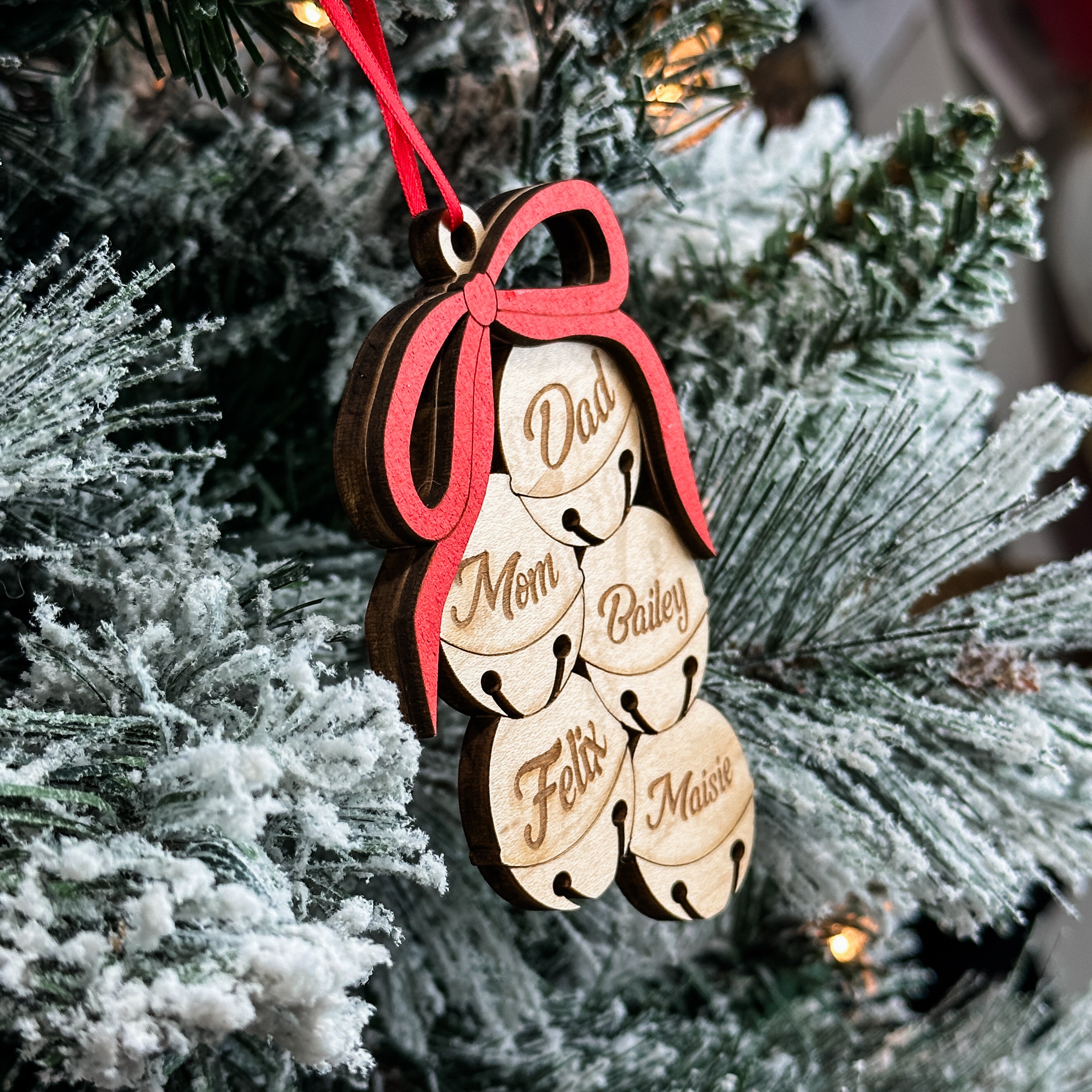 Family Name Bells • Personalized Wood Ornament • For Festive Families