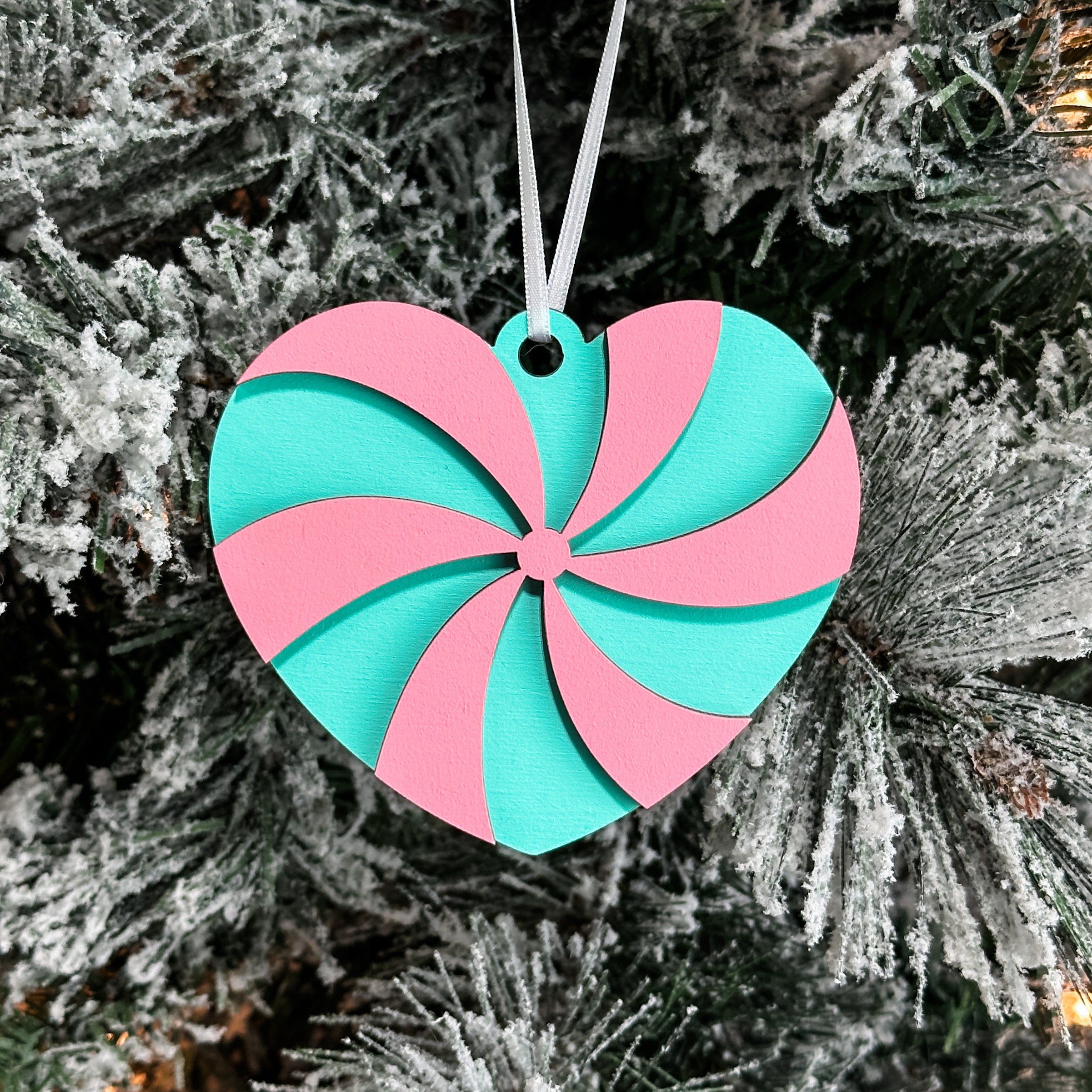 Heart Pinwheel Candy • 3D Wood Ornament • For Christmas & Candy Lovers