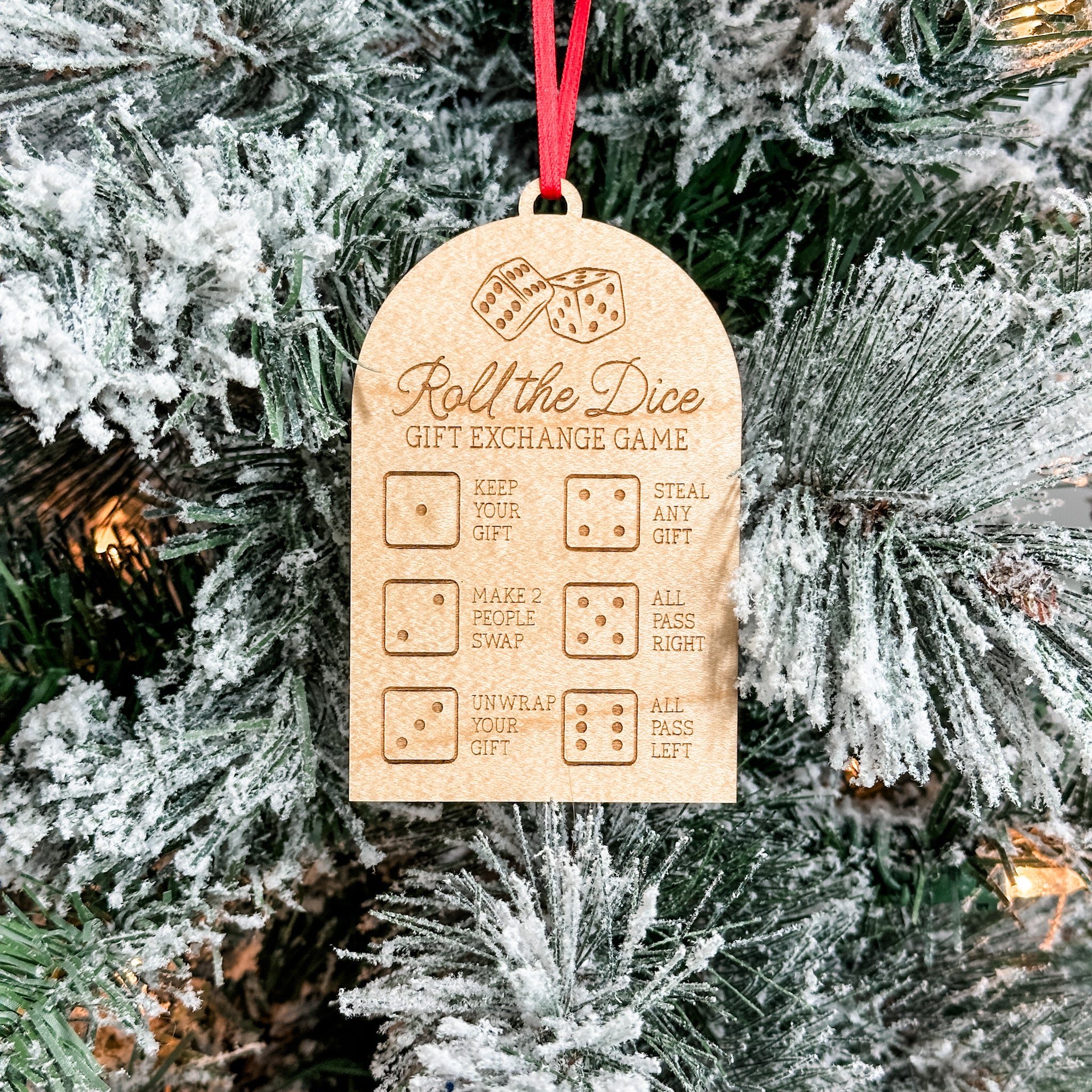 Roll The Dice • Engraved Wood Ornament • For Christmas Fun