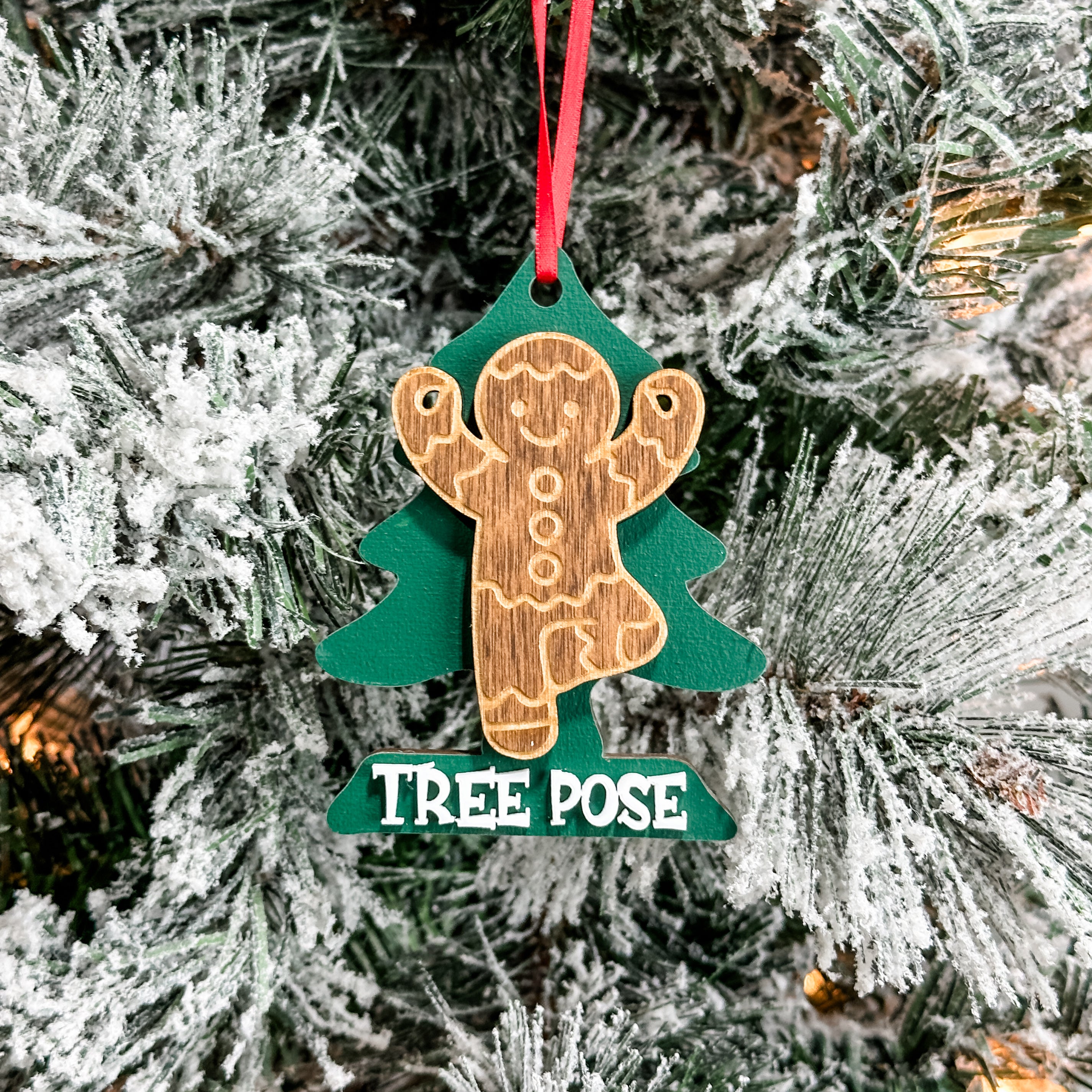 Gingerbread Yoga Tree Pose • 3D Wood Ornament • For Yogies