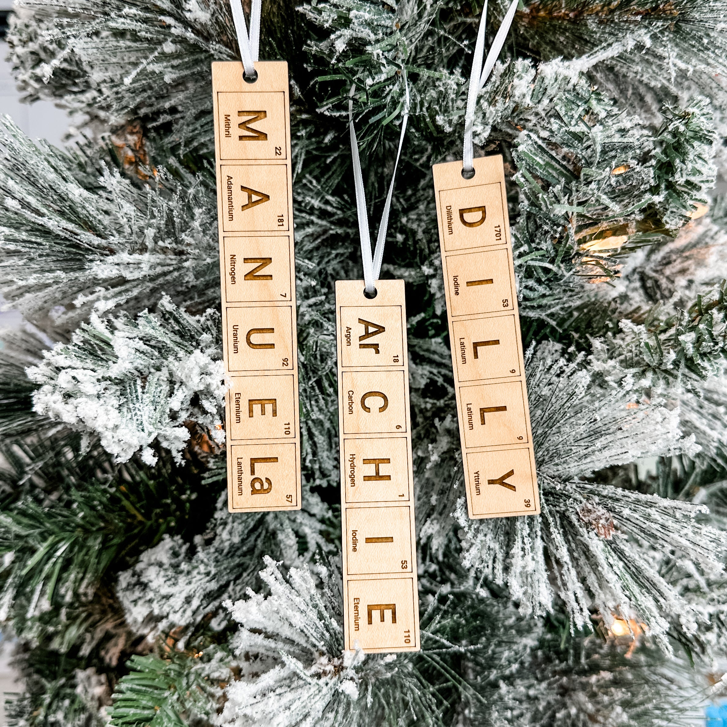 Custom Periodic Table Name • Engraved Wood Ornament or Stocking Tag • For Families