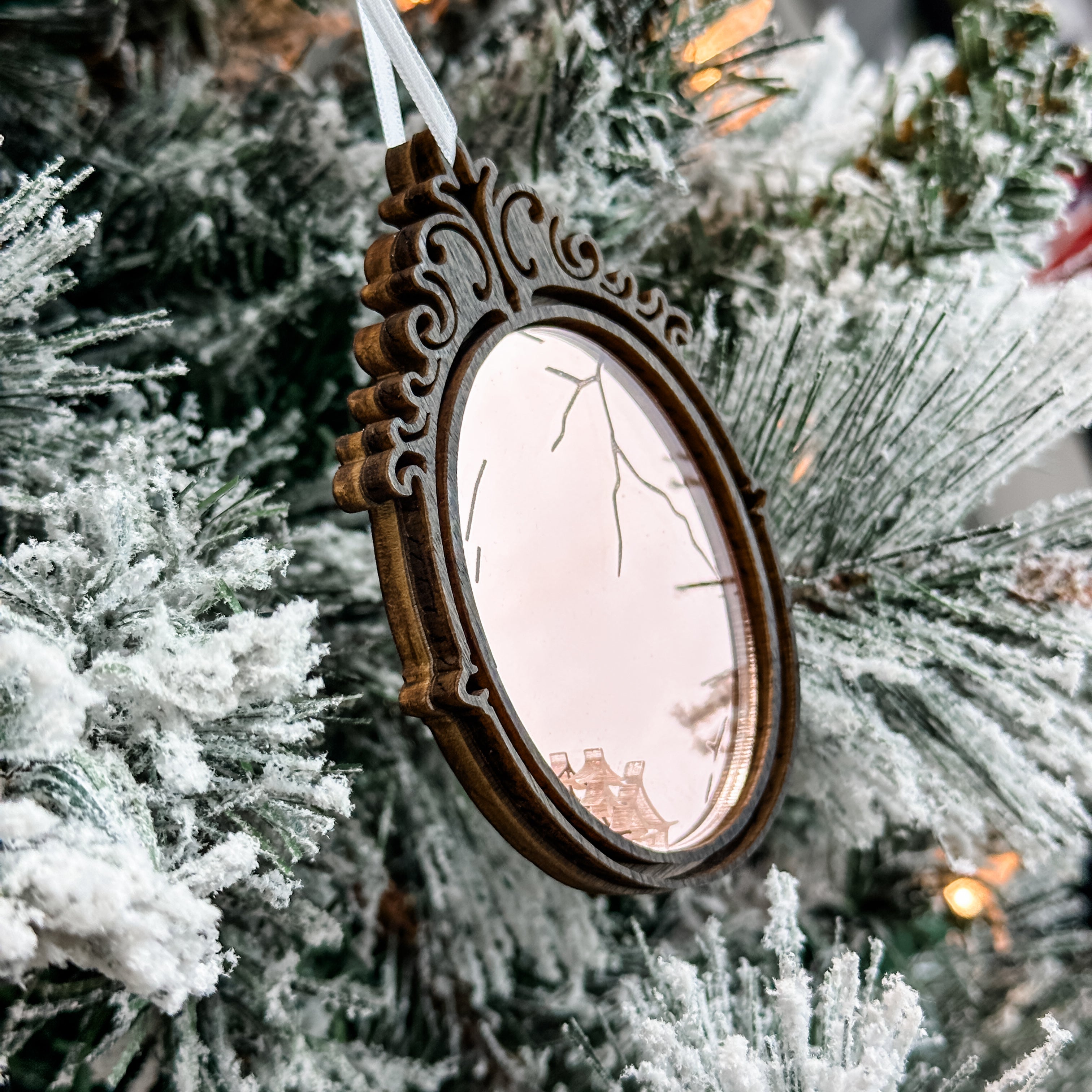 The Cracked Mirror • 3D Wood & Acrylic Ornament • For Evil Queens