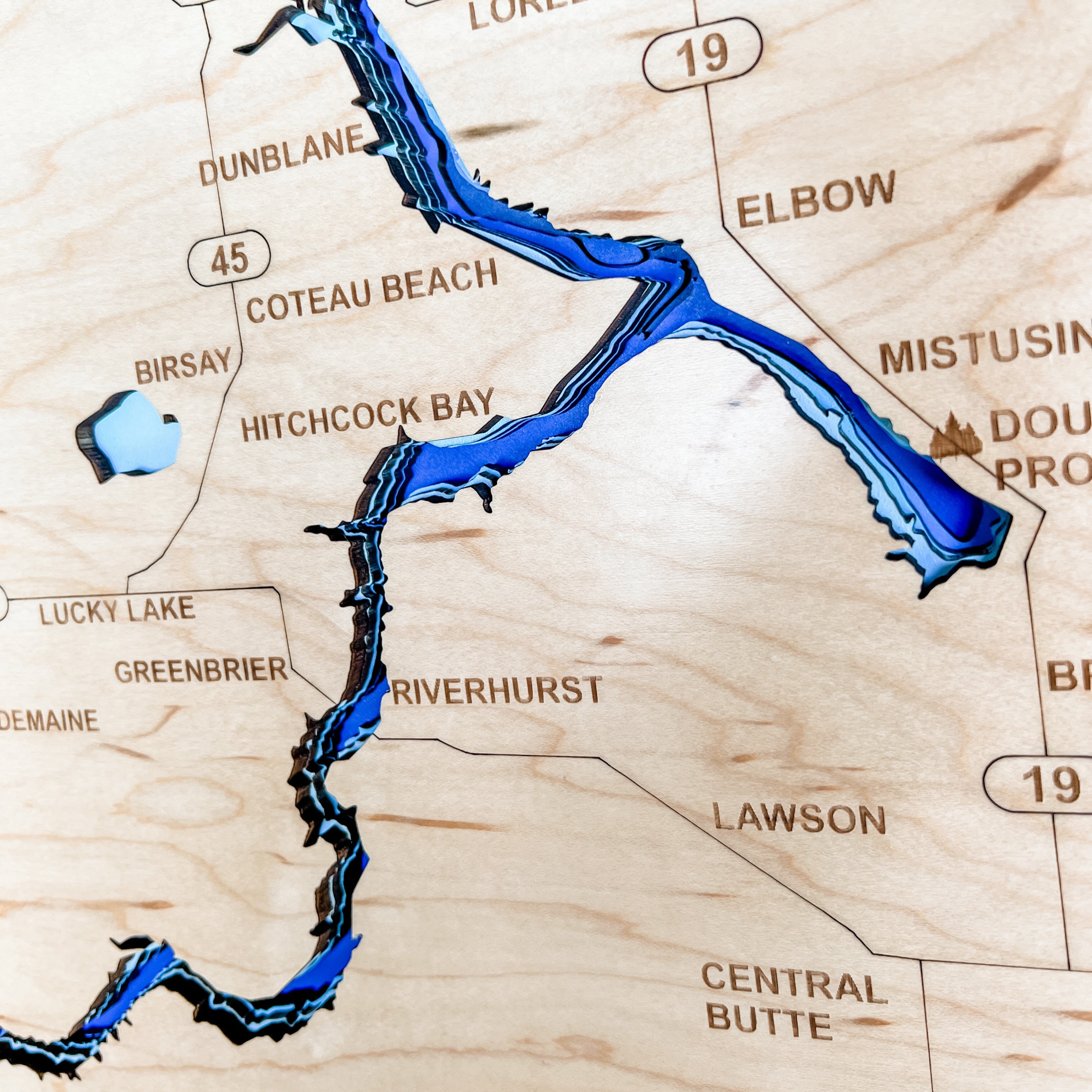 Lake Diefenbaker Map • Bathymetric Layered Wood Depth Map • For Lake Lovers