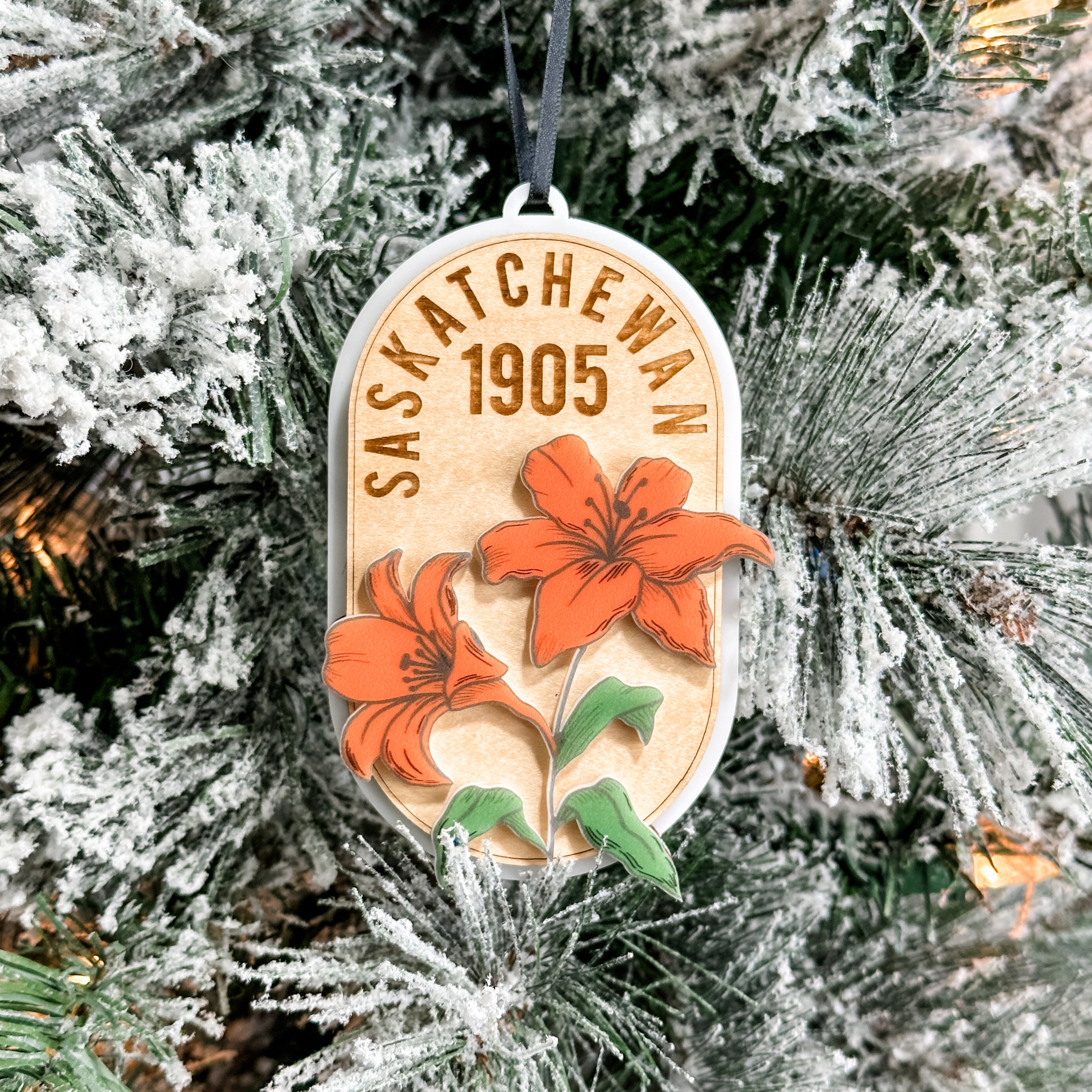 Saskatchewan 1905 Lily • 3D Wood & Acrylic Ornament or Magnet • For Those Who Love Saskatchewan
