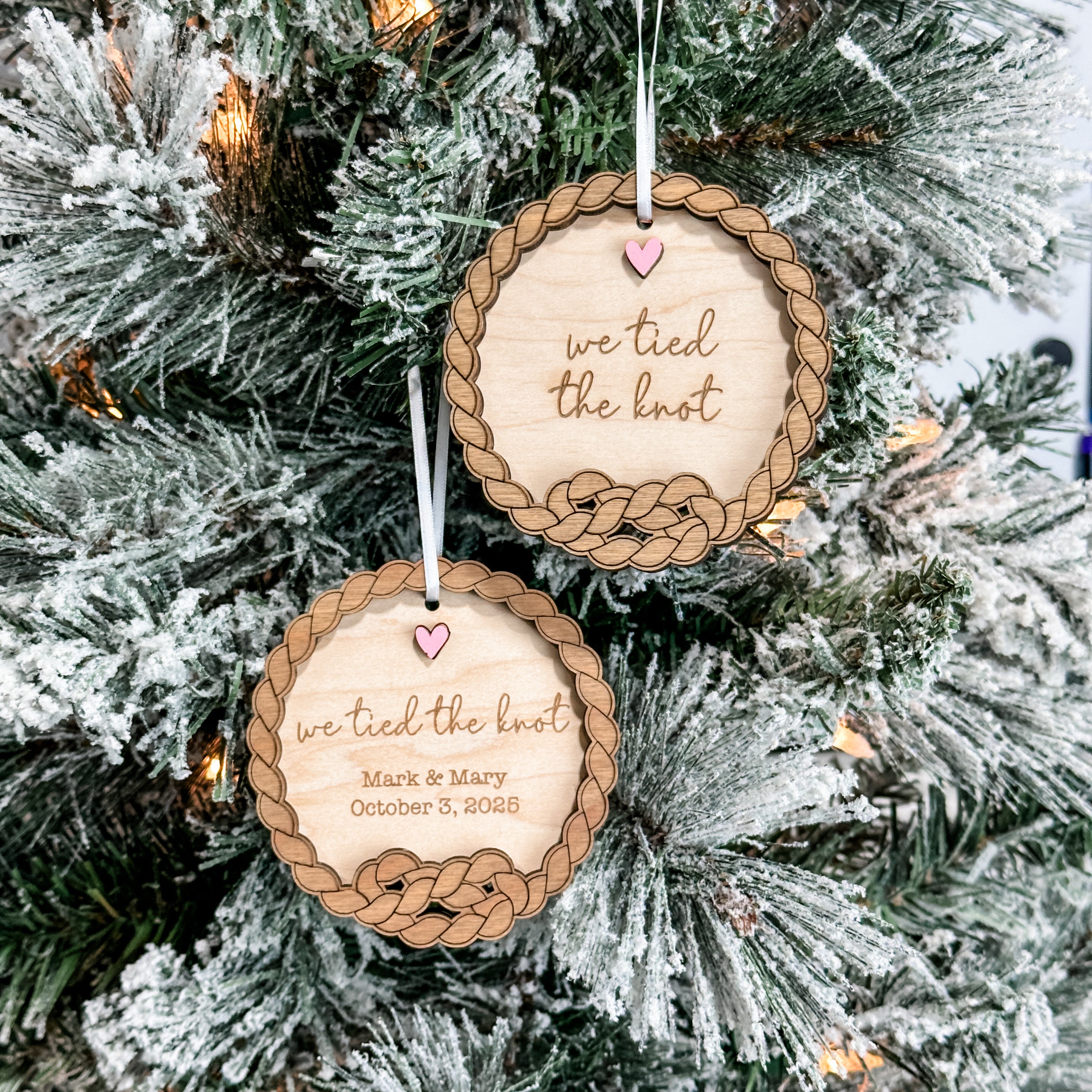 We Tied the Knot • Personalized 3D Wood Ornament • For Couples & Newlyweds