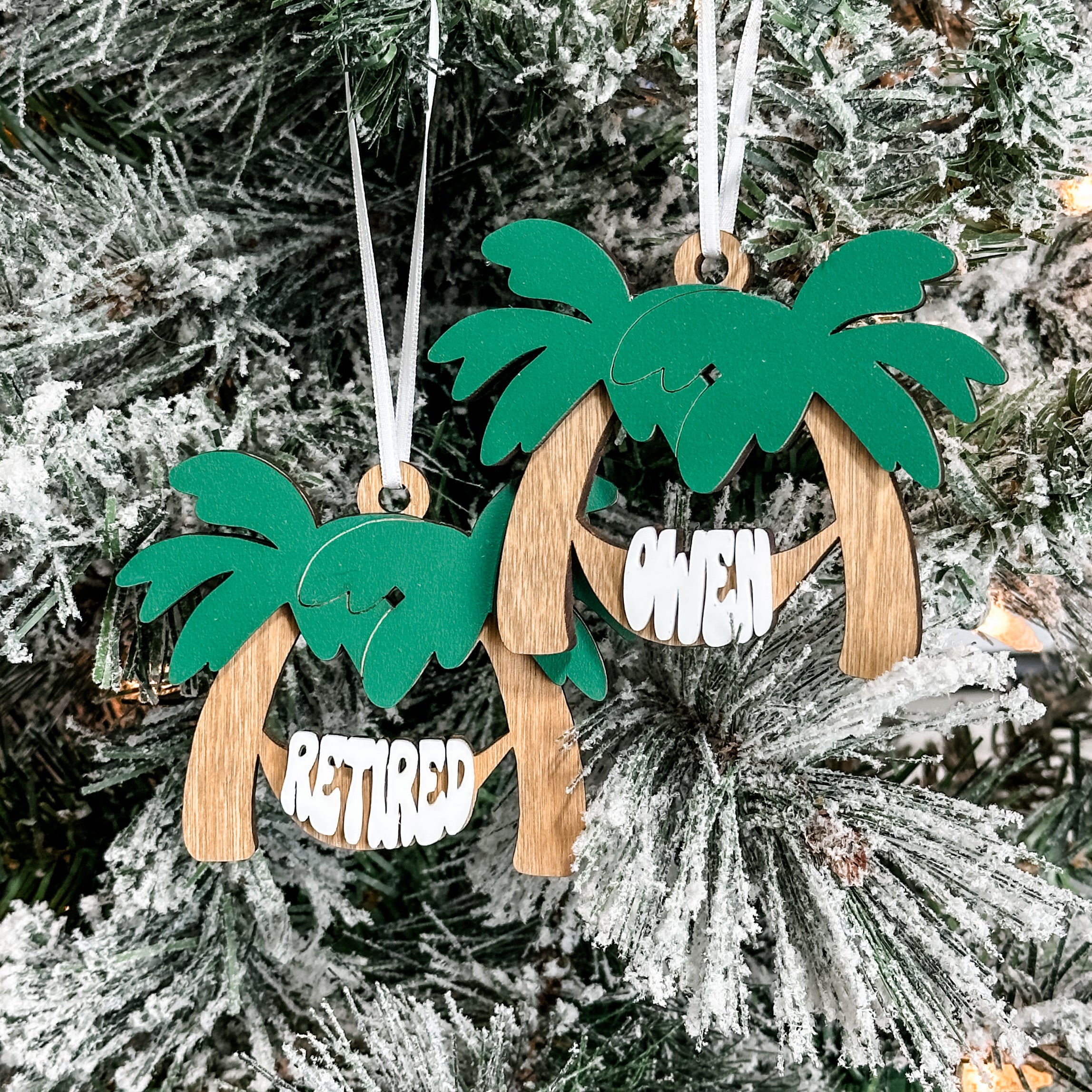 Retired Palm Tree Ornament • Personalized Wood Ornament • For The Retired Heading South