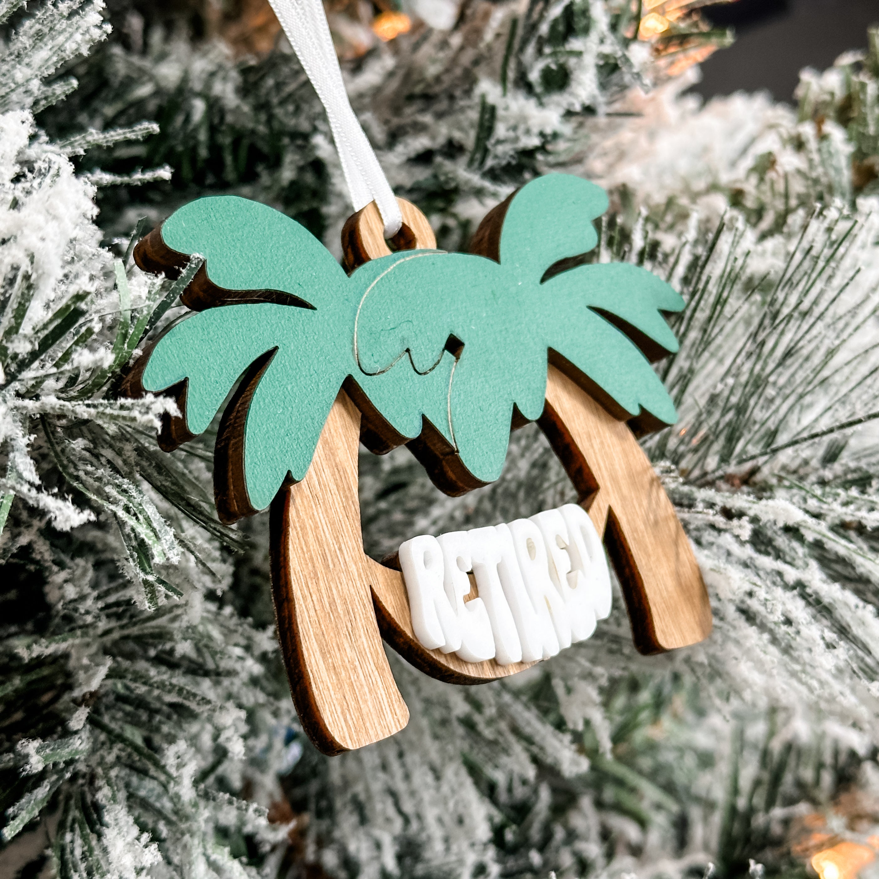 Retired Palm Tree Ornament • Personalized Wood Ornament • For The Retired Heading South