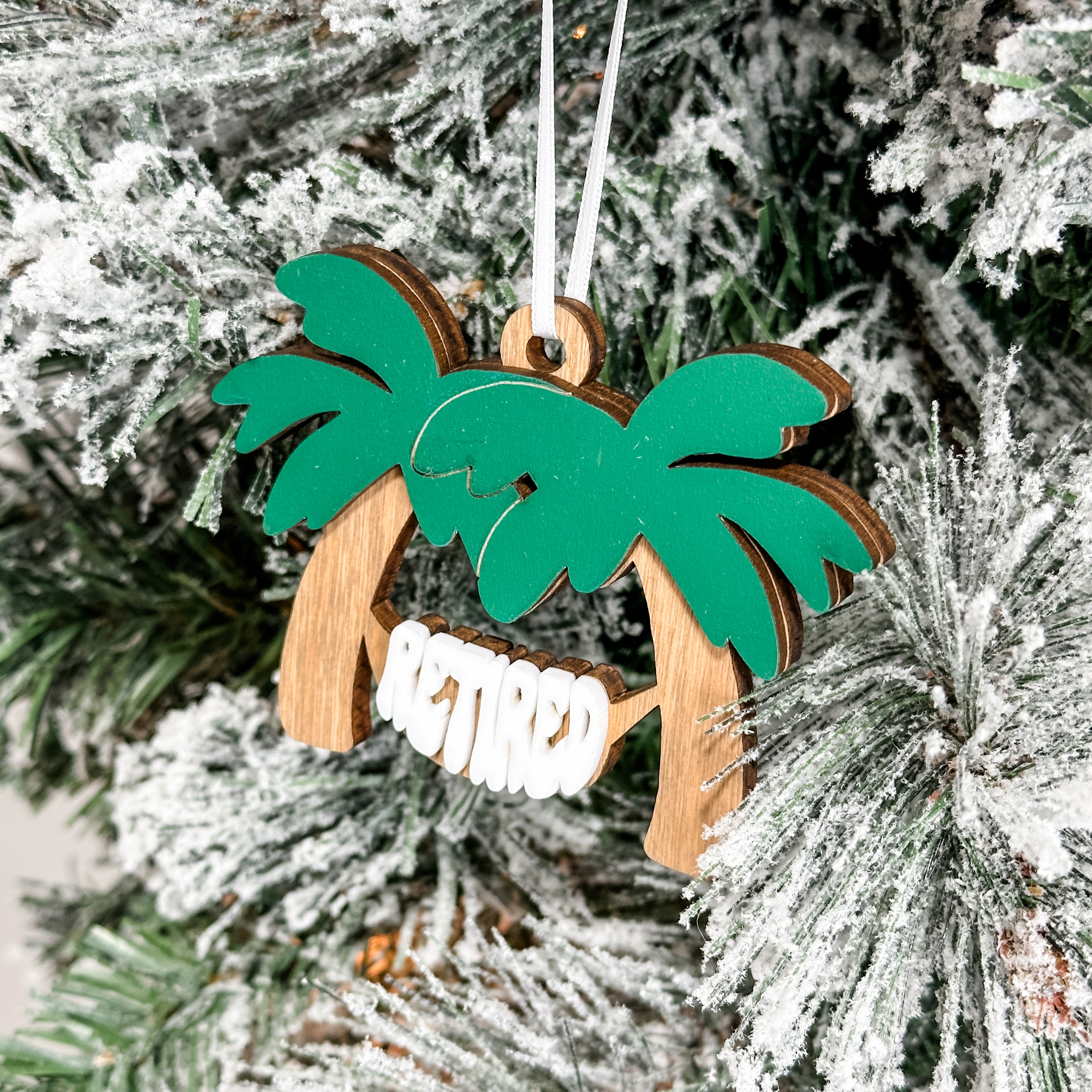 Retired Palm Tree Ornament • Personalized Wood Ornament • For The Retired Heading South