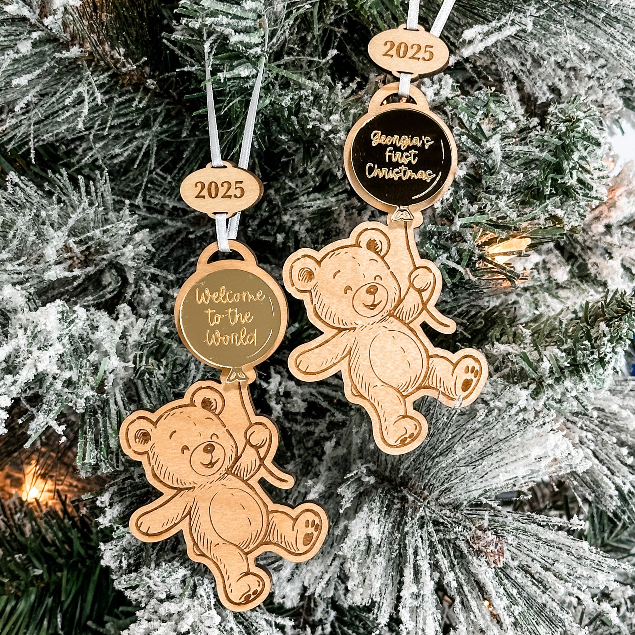 Welcome to the World Bear • Personalized Wood & Acrylic Ornament • For Newborns