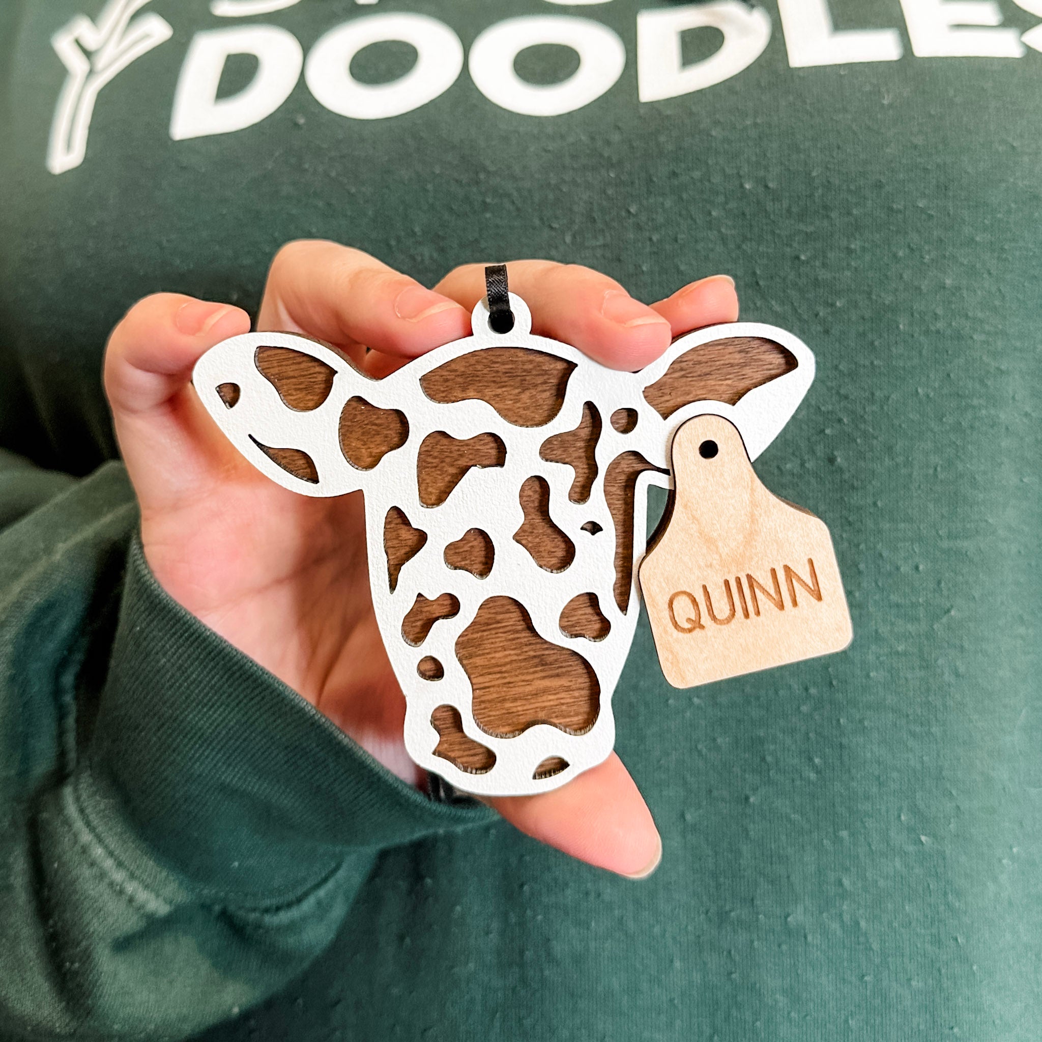 Personalized Cow Tags | 3D Wood & Acrylic Ornament