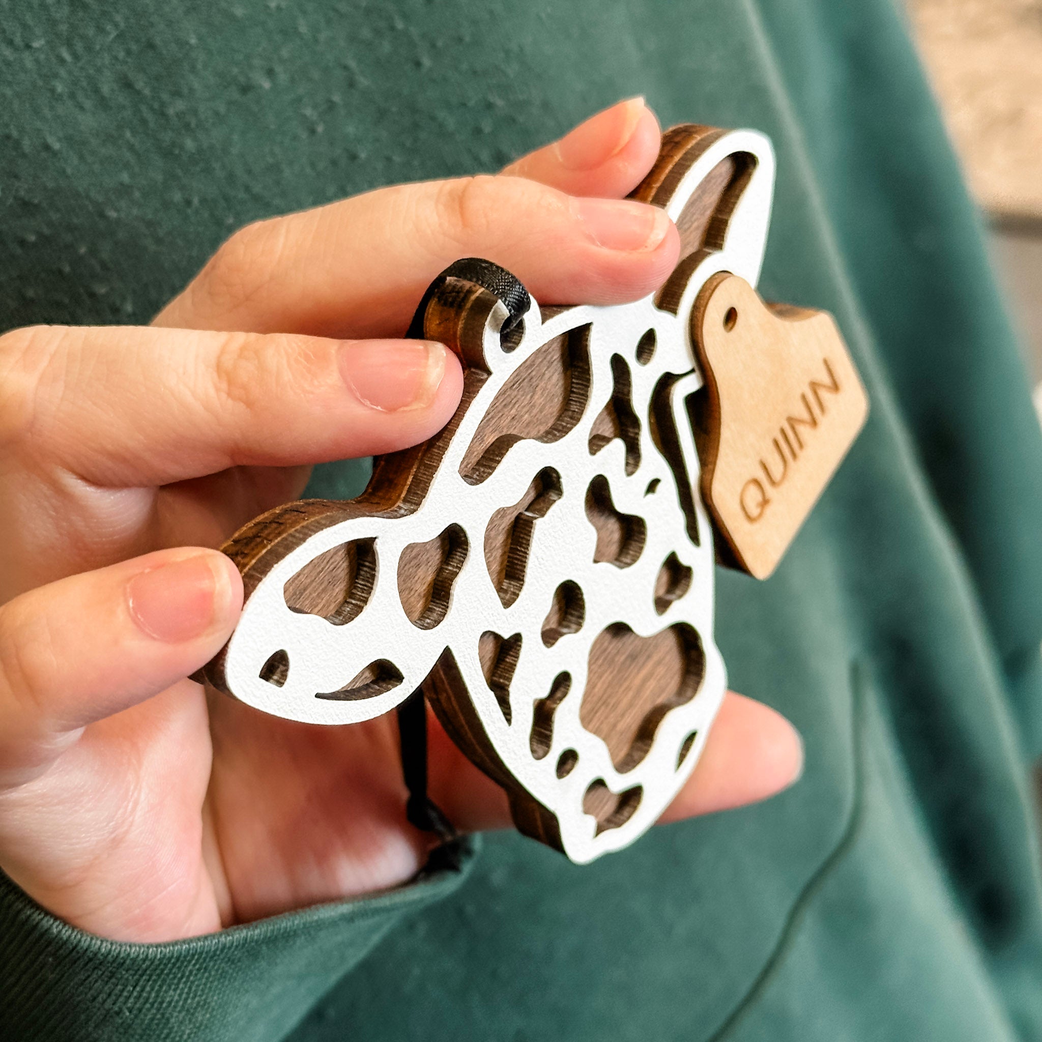 Personalized Cow Tags | 3D Wood & Acrylic Ornament