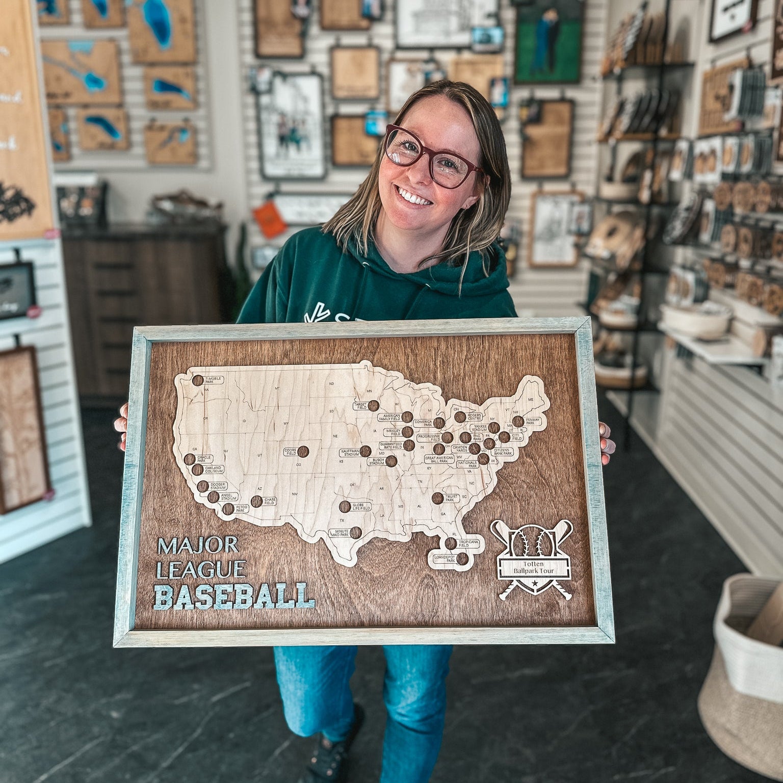 Sport Stadium Travel Map • Solid Wood Frame Sign • For Sport Fans
