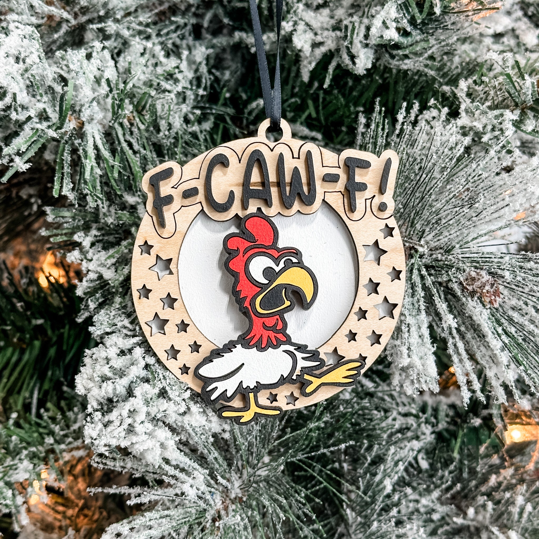 F-CAW-F Rooster • 3D Wood Ornament • For Farmers & People Who Deserve It