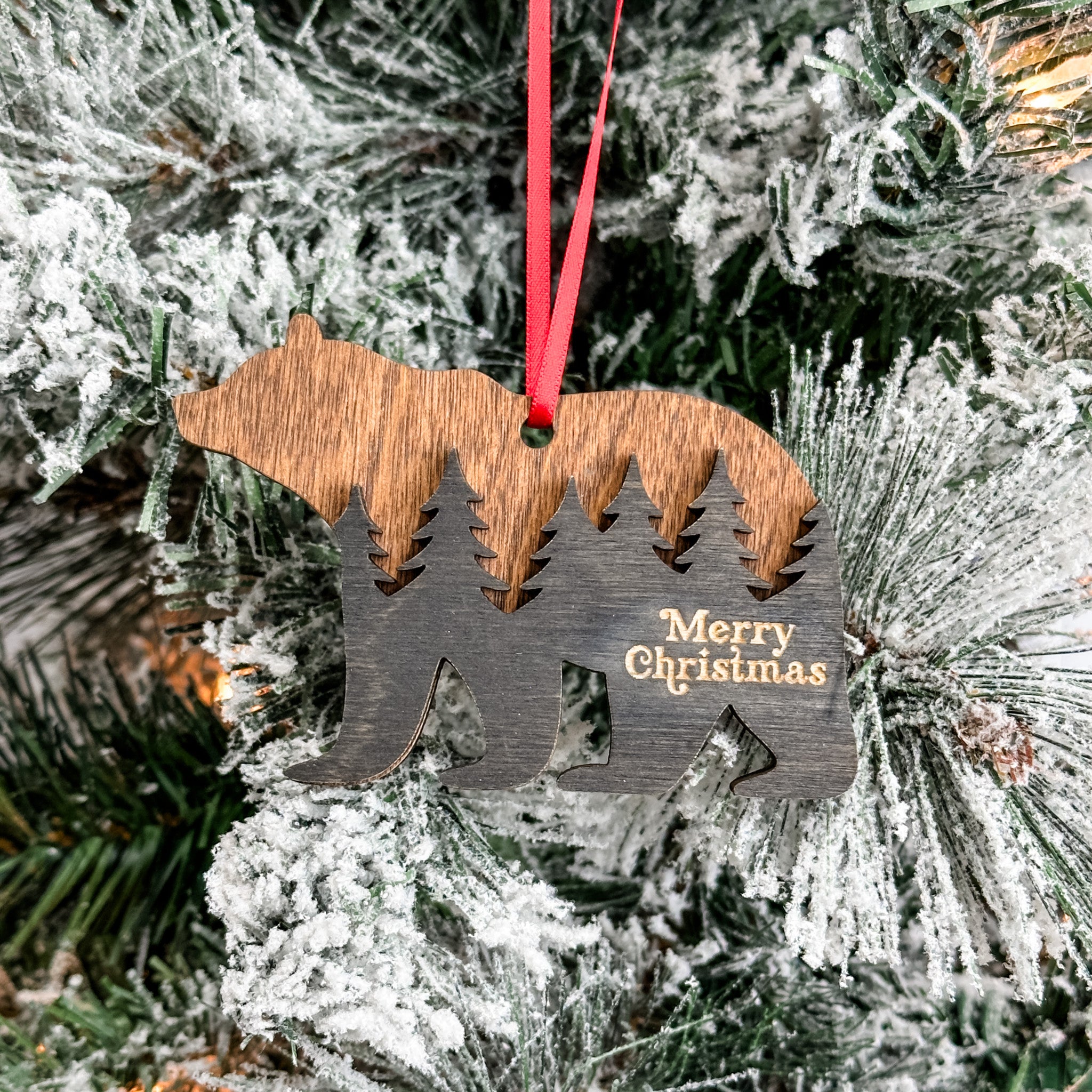 Merry Christmas Bear • 3D Wood Ornament • For Lovers of the Great Outdoors