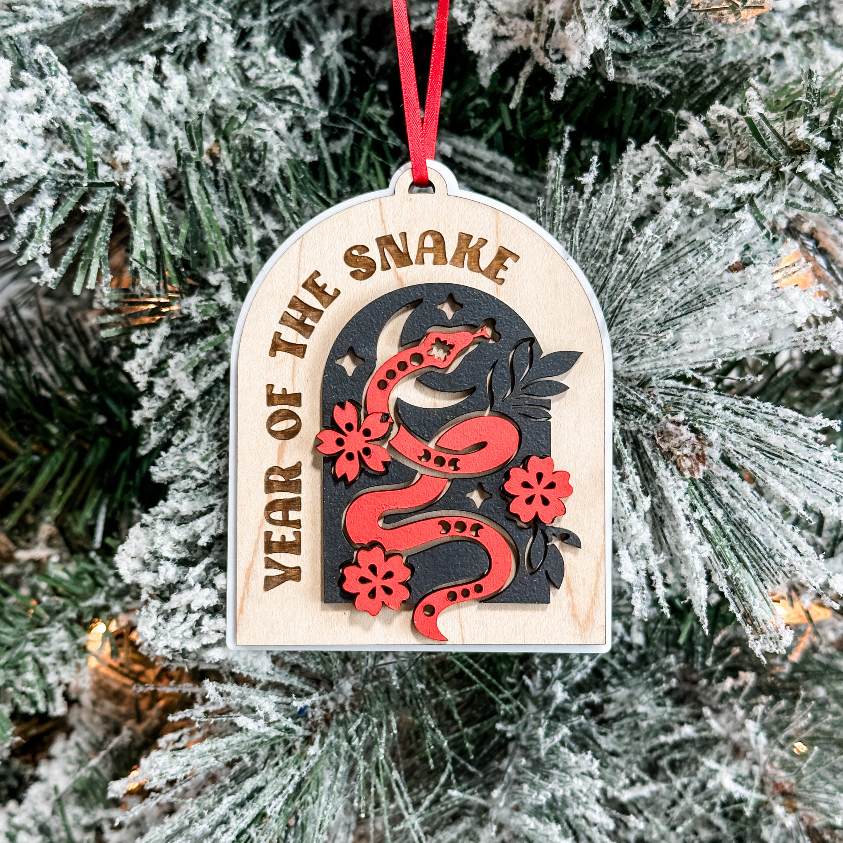 Year of the Snake • 3D Wood Ornament • For Zodiac & Lunar New Year