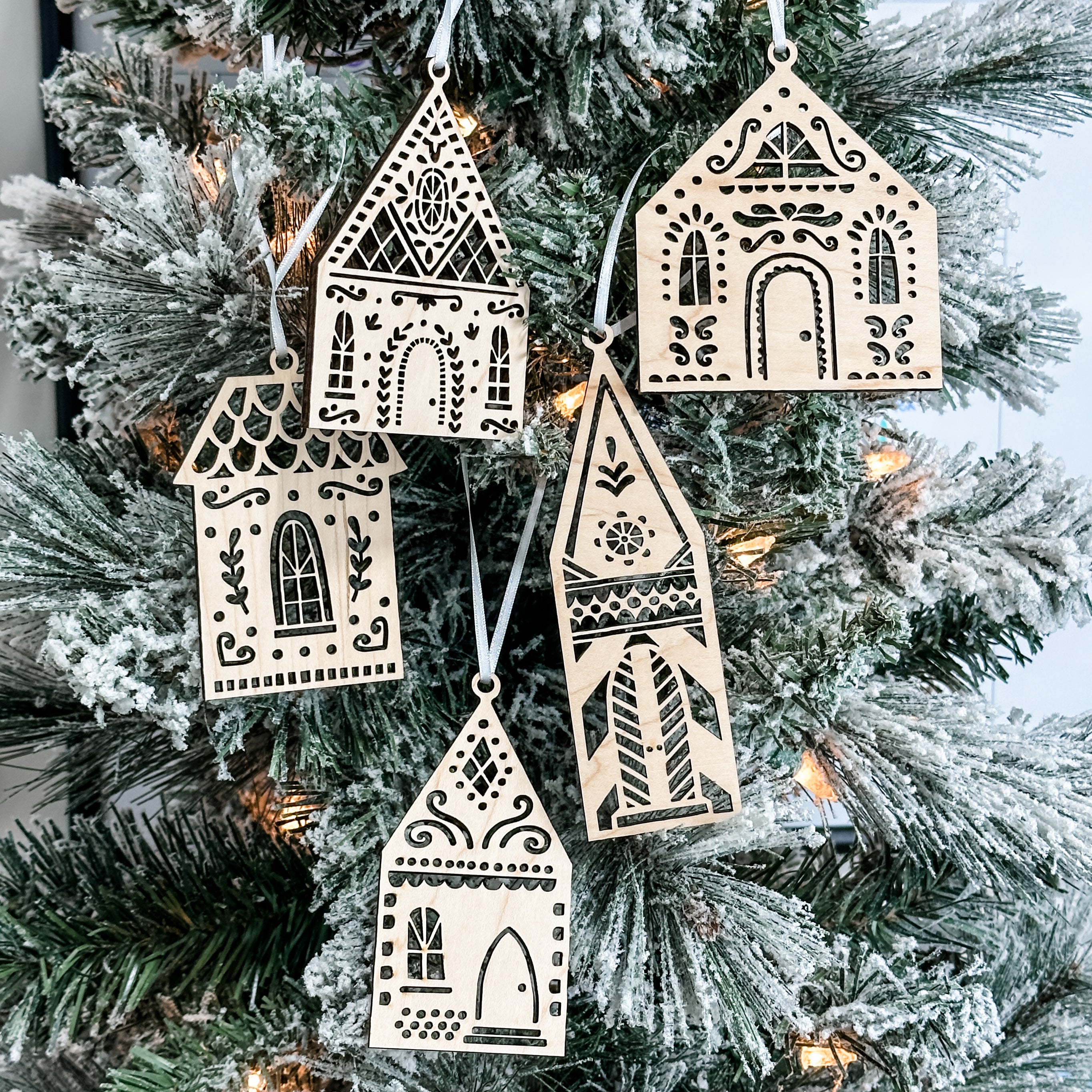 Gingerbread Houses • Wood Ornaments • For Christmas Decorating