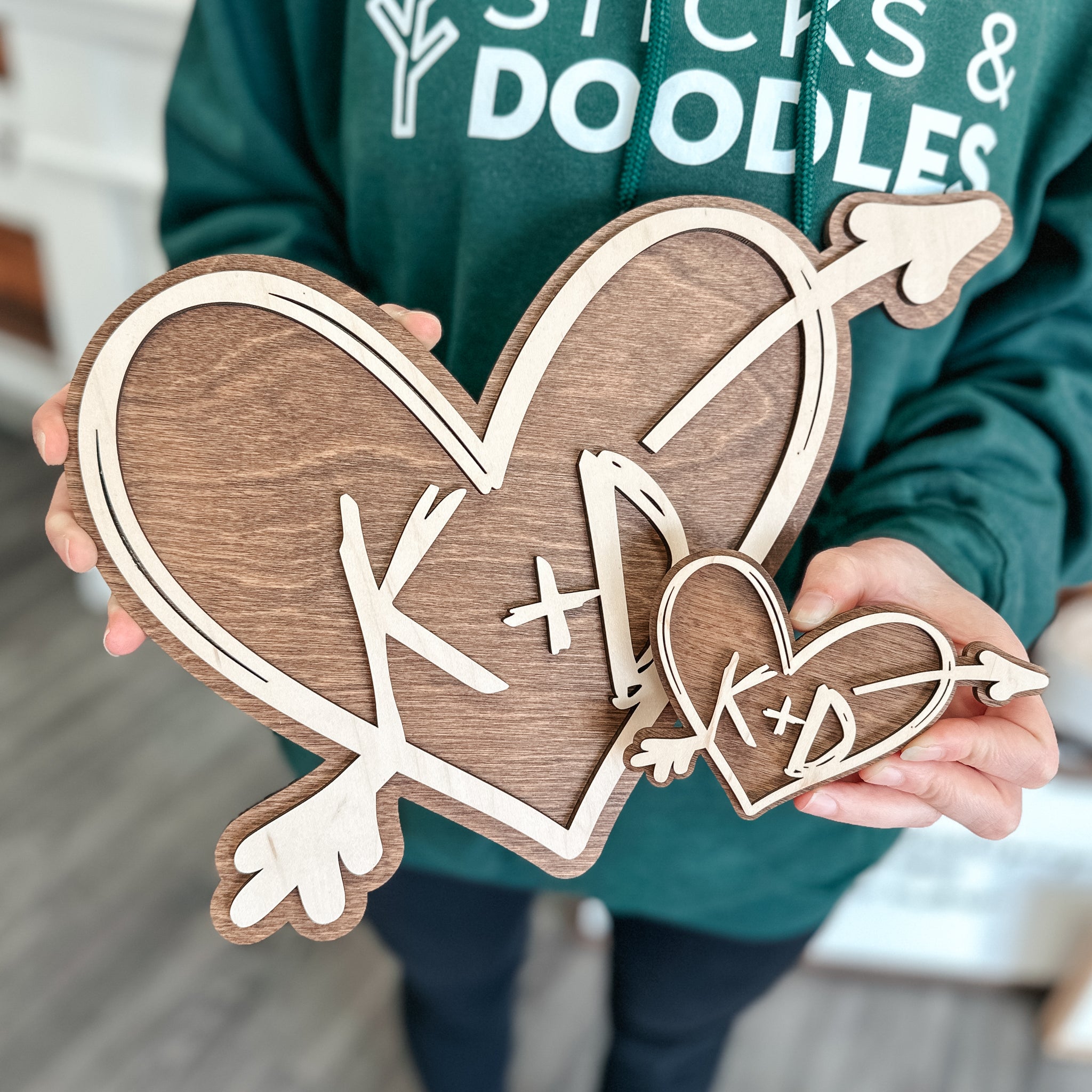 The Carved Heart Personalized Wood Ornament / Magnet / Sign - Sticks & Doodles