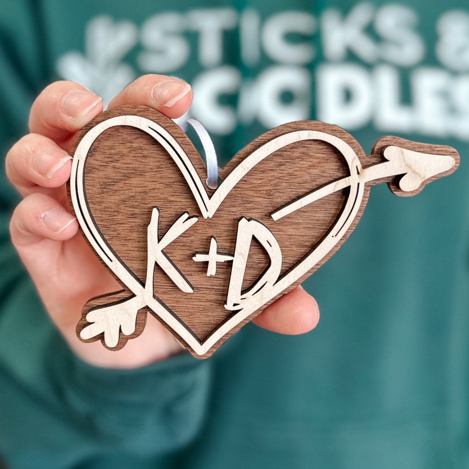 The Carved Heart Personalized Wood Ornament / Magnet / Sign - Sticks & Doodles