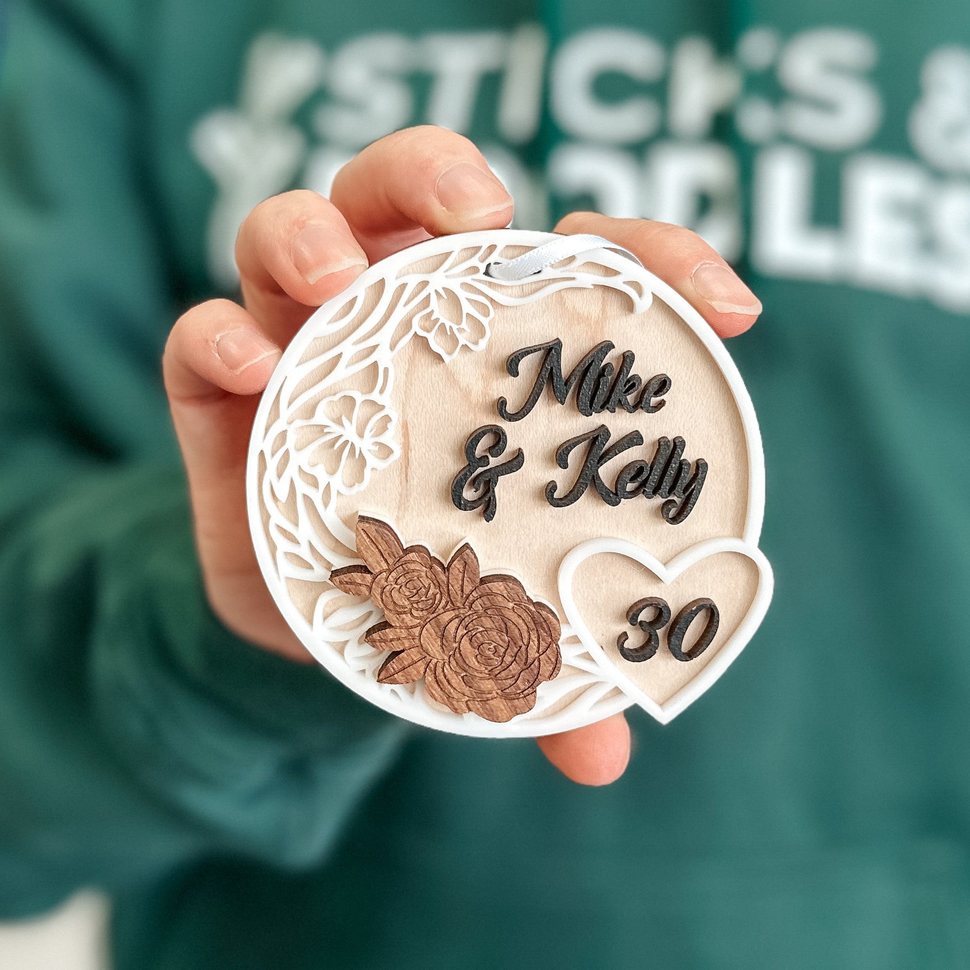 Personalized Anniversary Ornament / Magnet / Sign - Sticks & Doodles