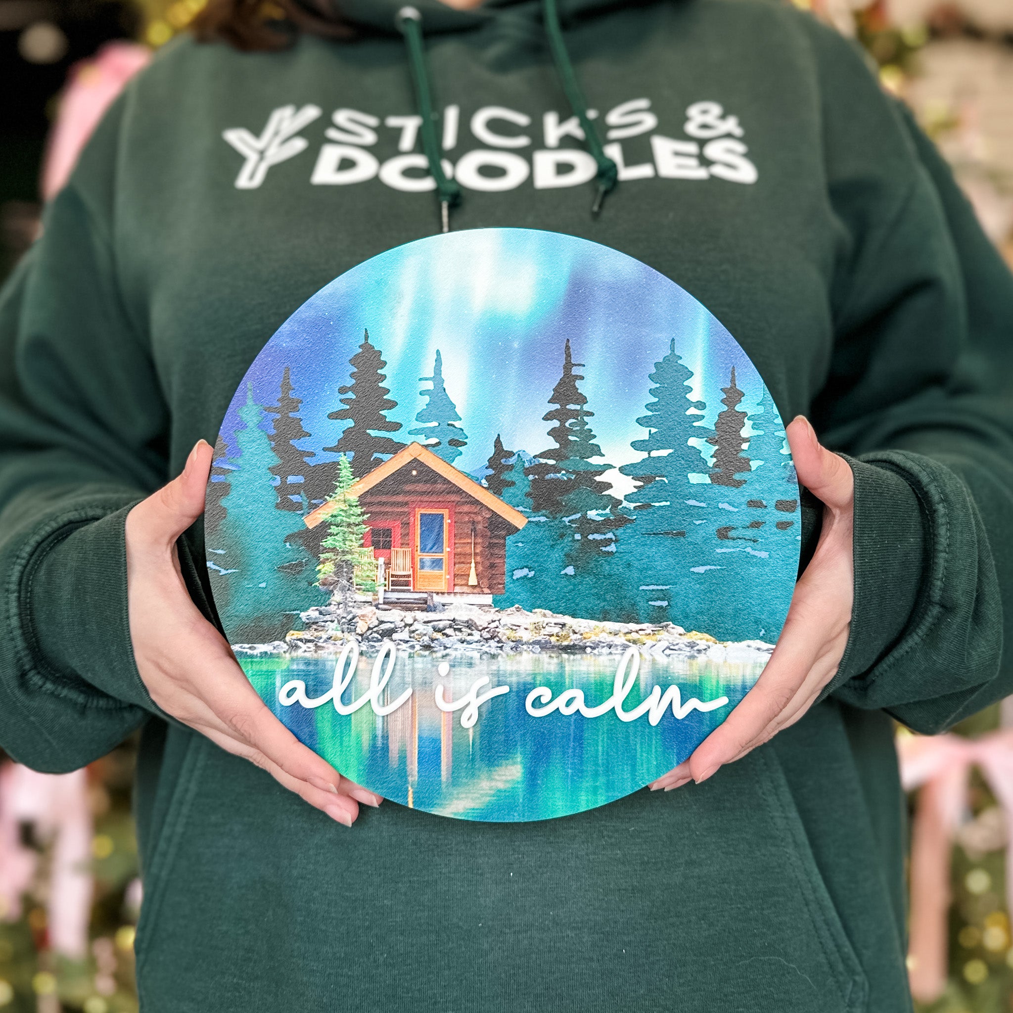 Quiet Northern Lights • 3D Wood & Acrylic Ornament or Mini Sign