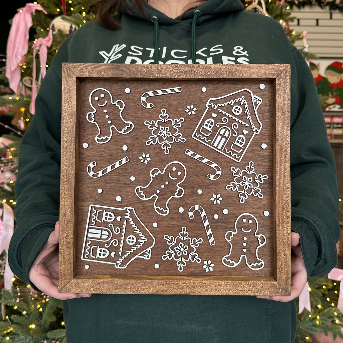 Framed Gingerbread & Reindeer Sign