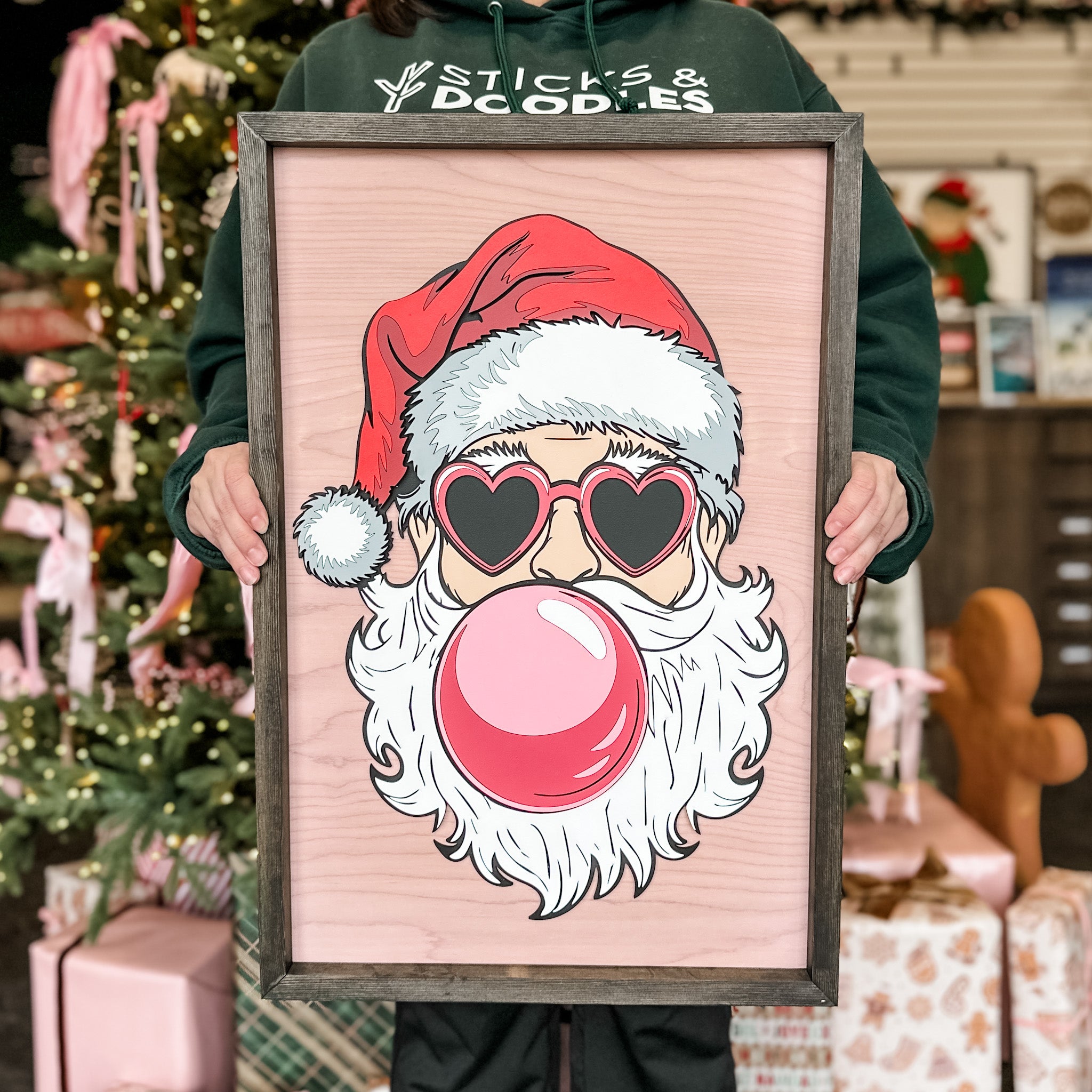 Santa Blowing Bubble Gum Christmas Sign 16x24 • Wood & Acrylic Artwork