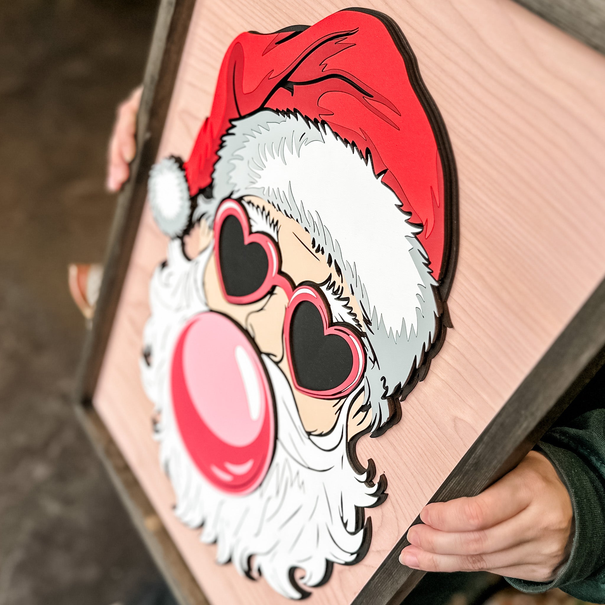 Santa Blowing Bubble Gum Christmas Sign 16x24 • Wood & Acrylic Artwork