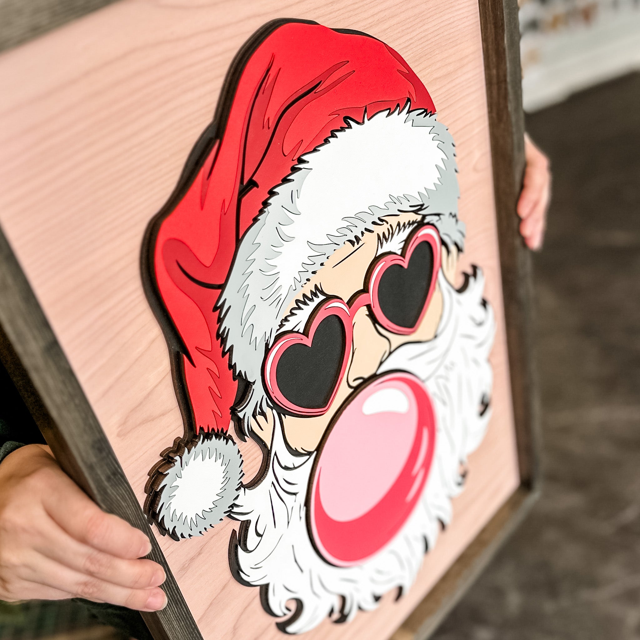 Santa Blowing Bubble Gum Christmas Sign 16x24 • Wood & Acrylic Artwork