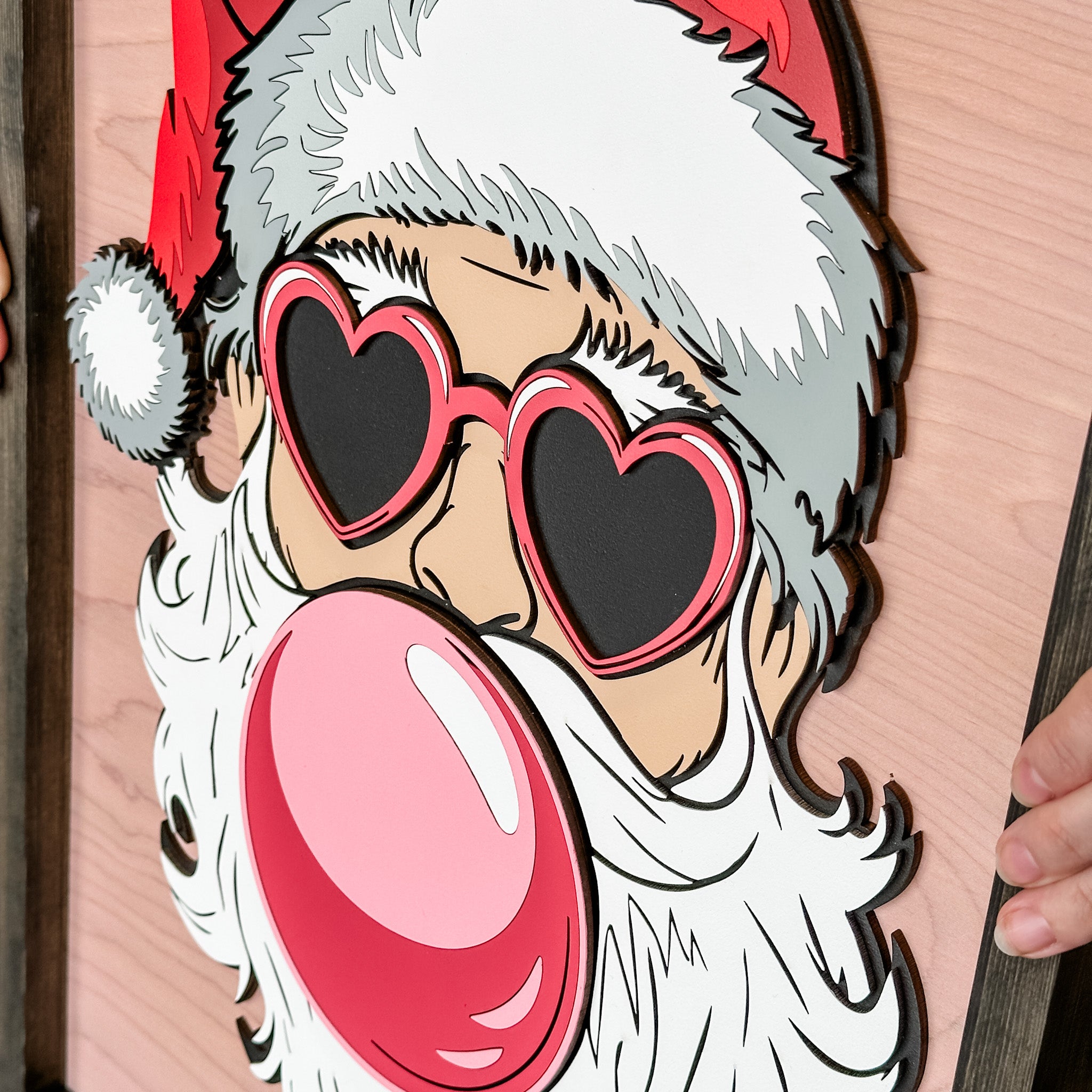 Santa Blowing Bubble Gum Christmas Sign 16x24 • Wood & Acrylic Artwork