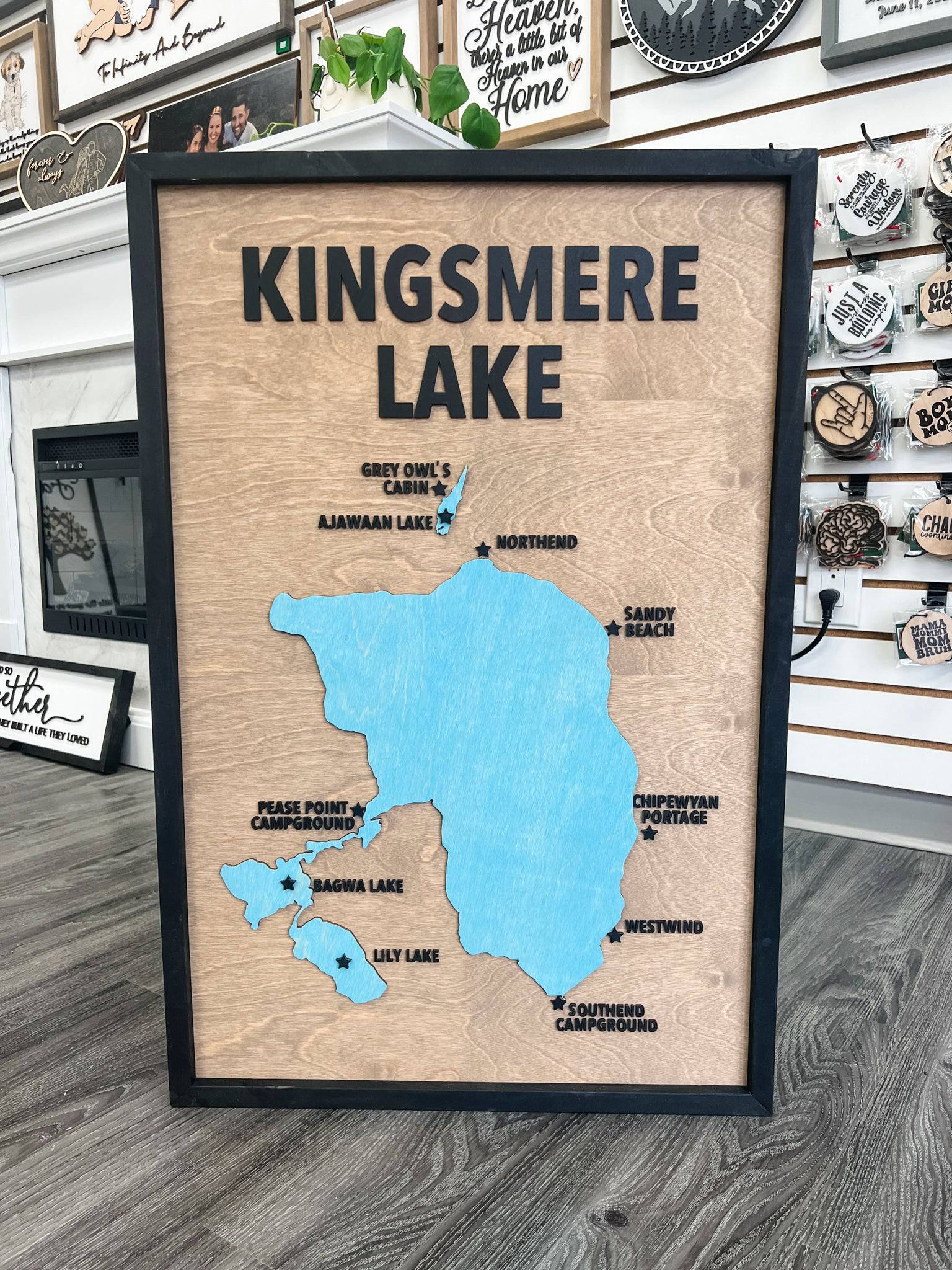 Custom Wood Lake Silhouette Map Art - Sticks & Doodles