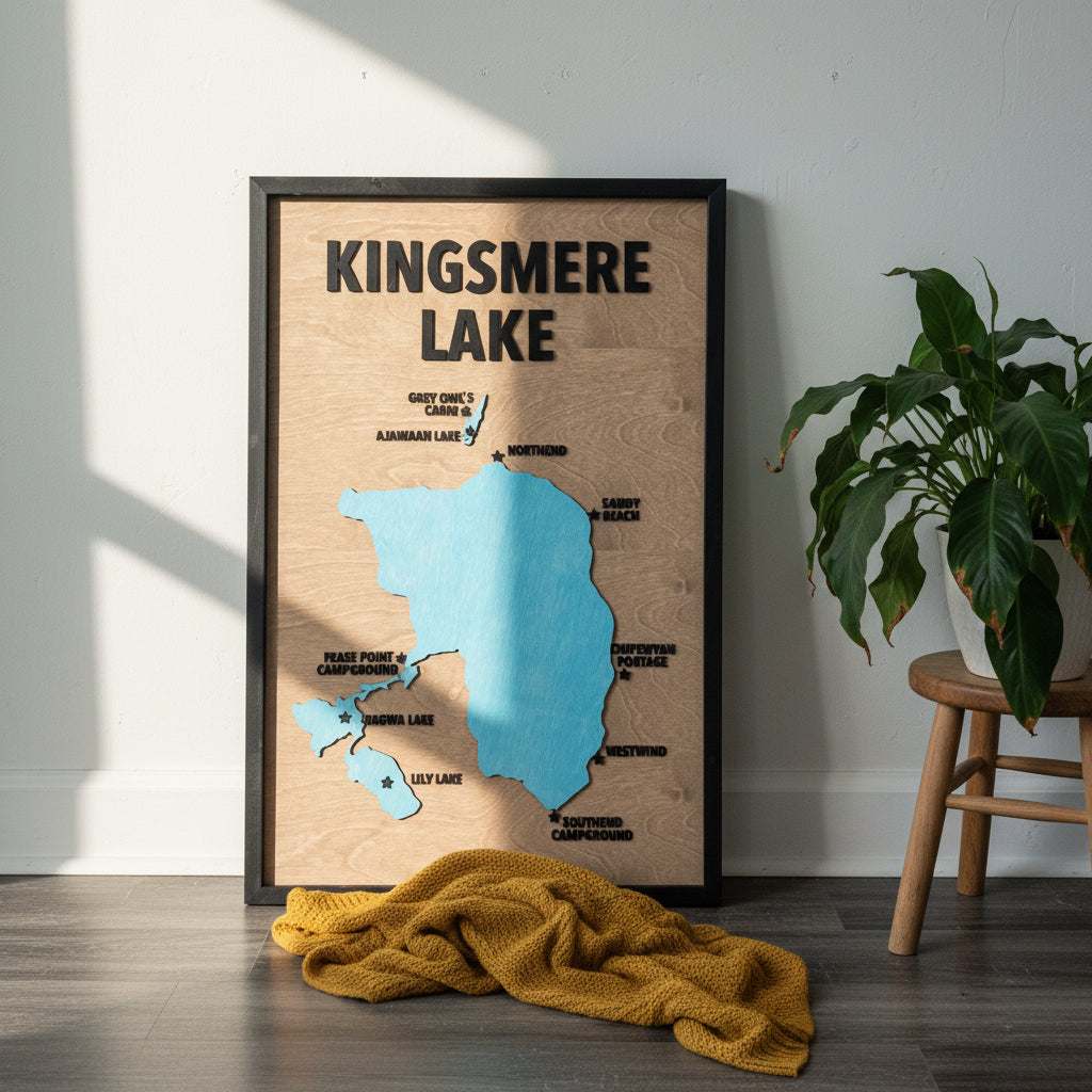 Custom Wood Lake Silhouette Map Art - Sticks & Doodles