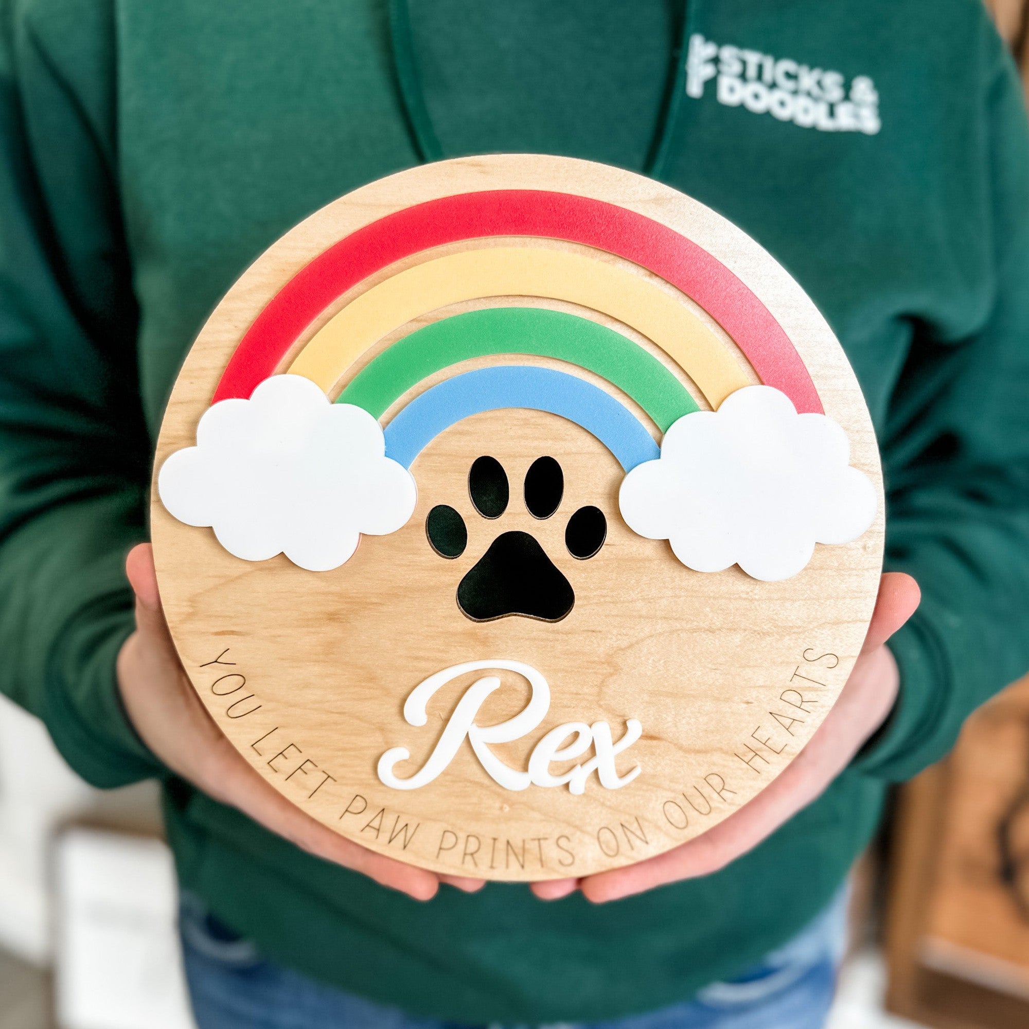 The Rainbow Bridge Personalized Paw Print Ornament / Magnet / Sign - Sticks & Doodles