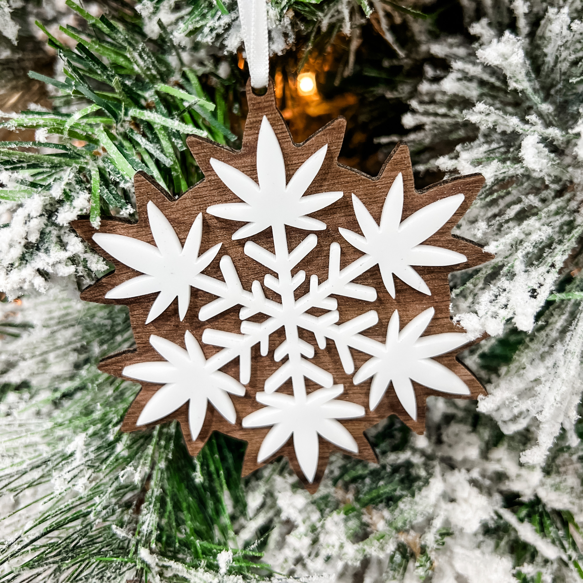 420 Snowflake | 3D Walnut & Acrylic Ornament