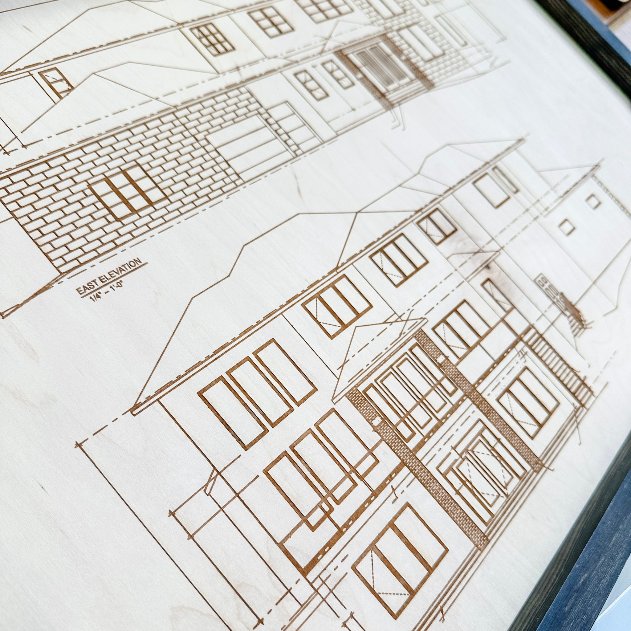 Engraved Architectural Blueprint Art