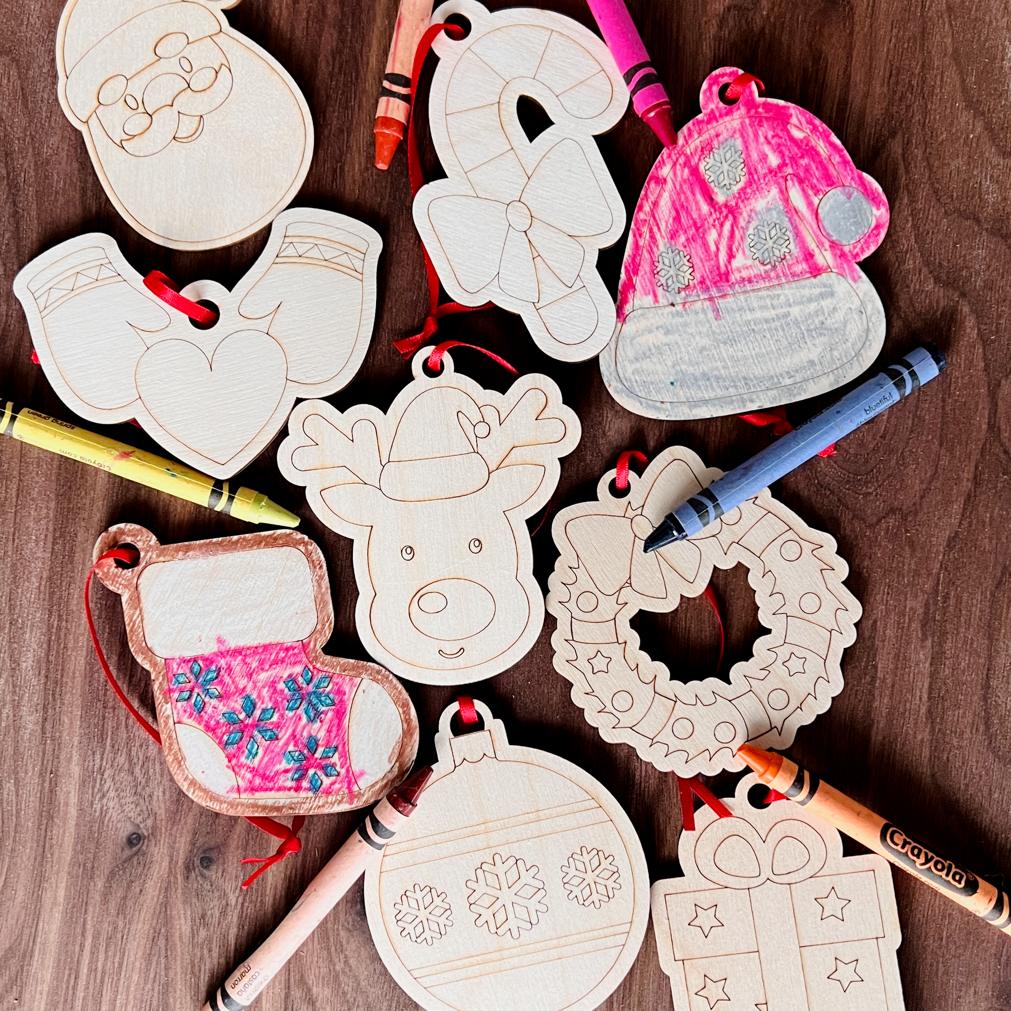 Colour Me Christmas Engraved Wood Ornaments - Sticks & Doodles